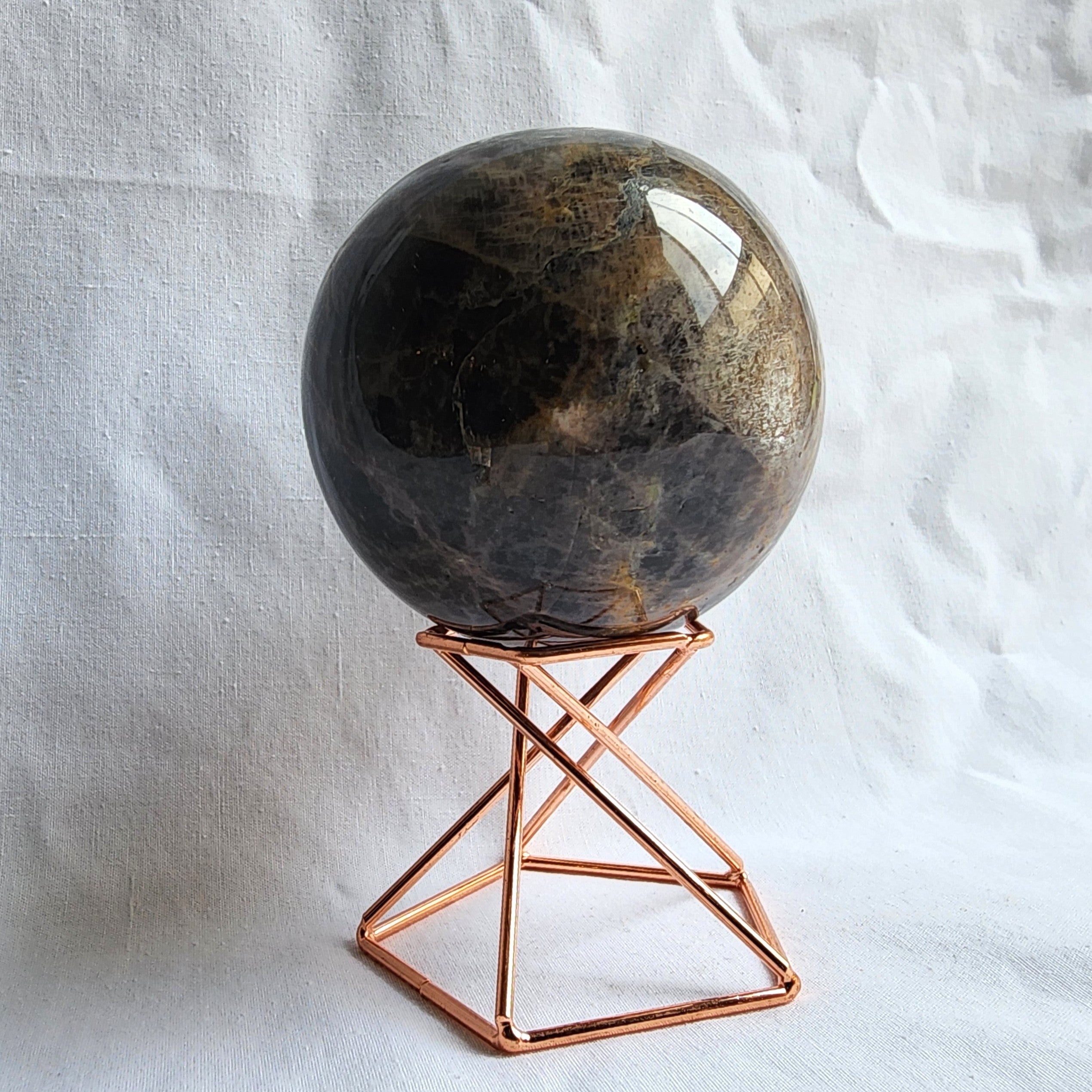 Black Moonstone Sphere with Golden Healer Inclusions