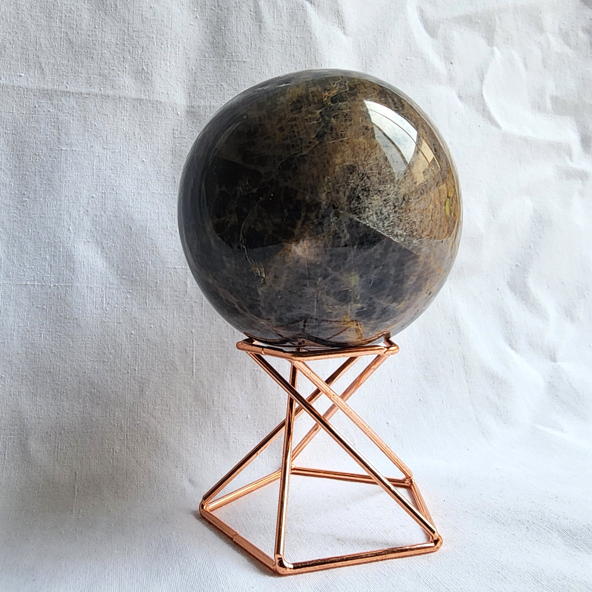 Black Moonstone Sphere with Golden Healer Inclusions