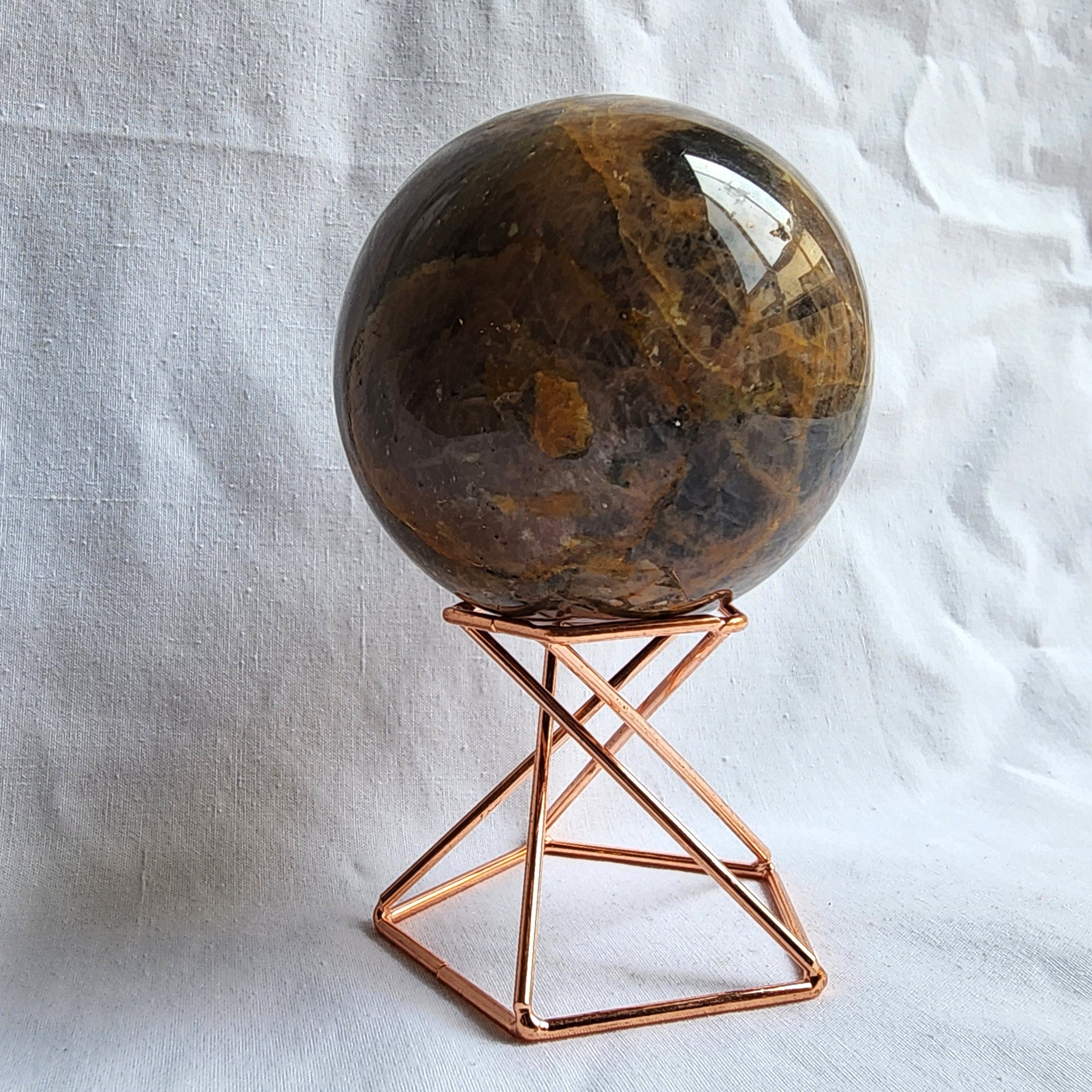 Black Moonstone Sphere with Golden Healer Inclusions