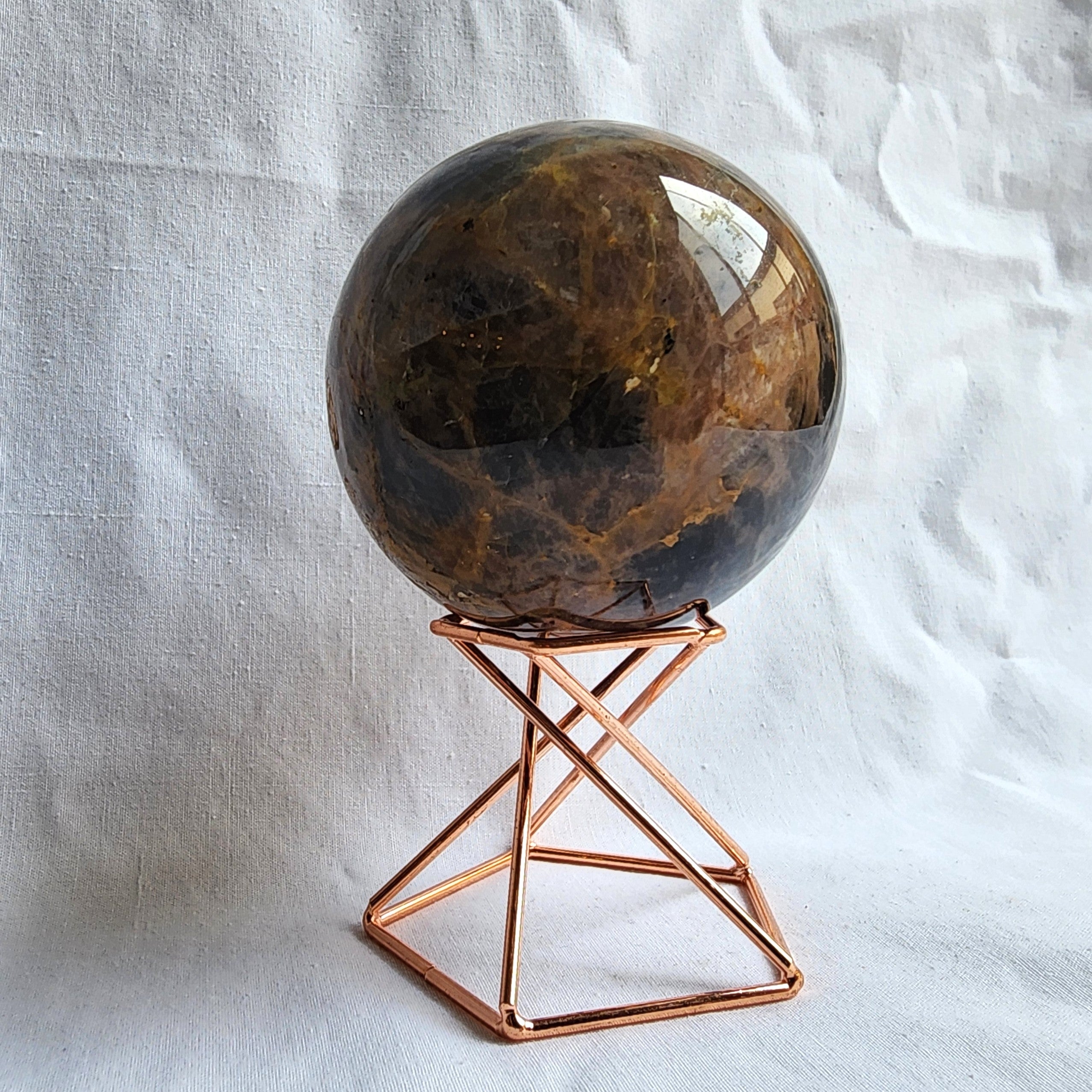 Black Moonstone Sphere with Golden Healer Inclusions