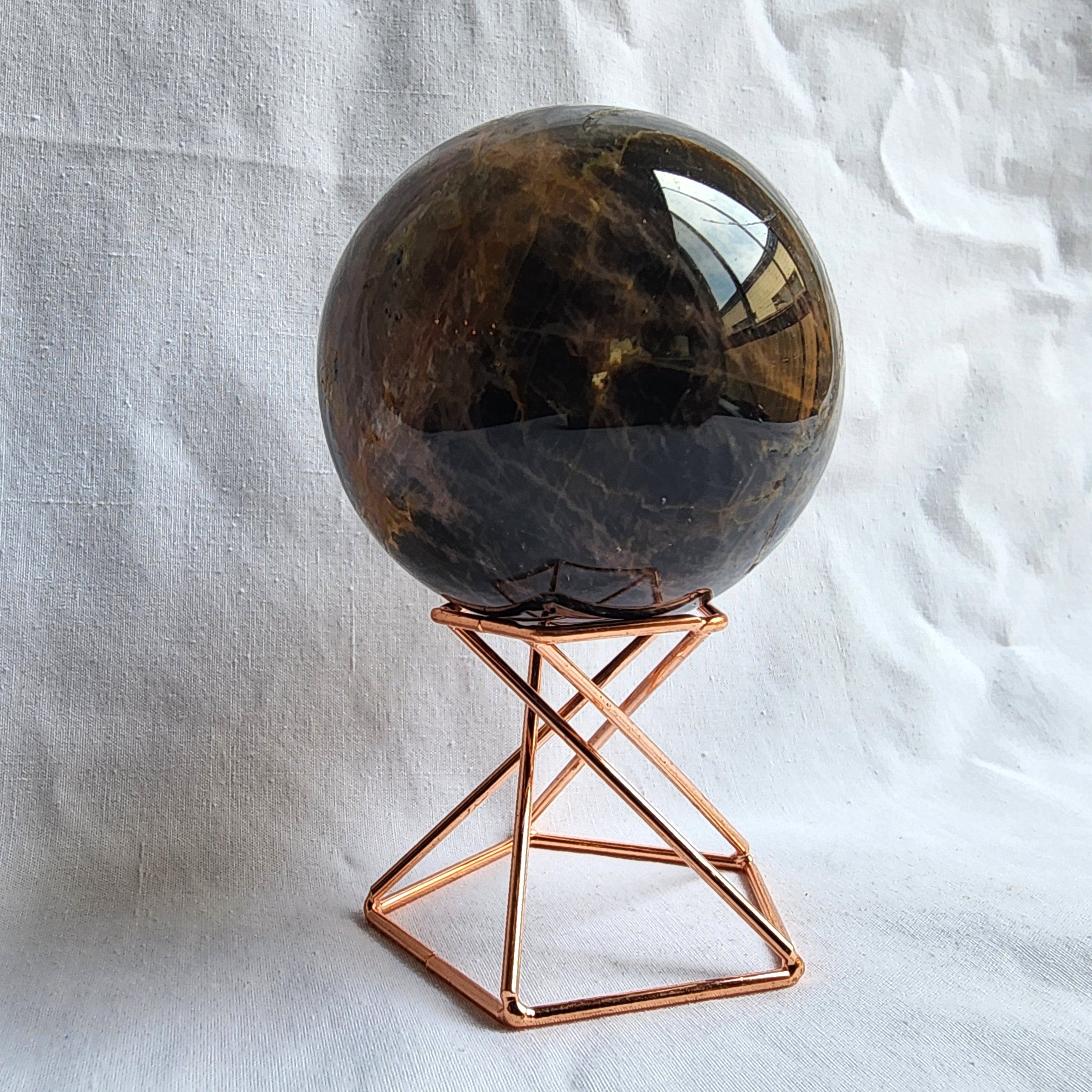 Black Moonstone Sphere with Golden Healer Inclusions