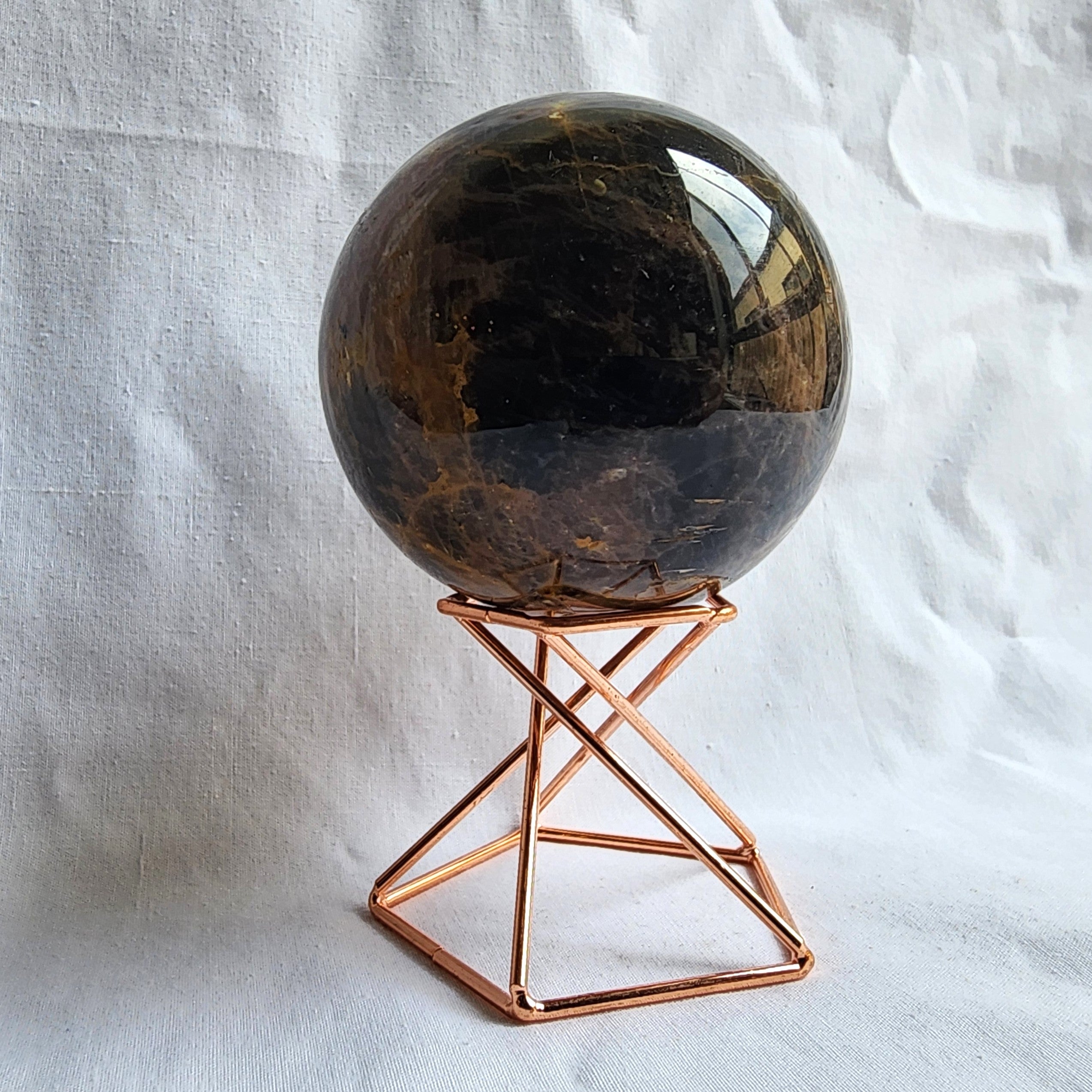 Black Moonstone Sphere with Golden Healer Inclusions
