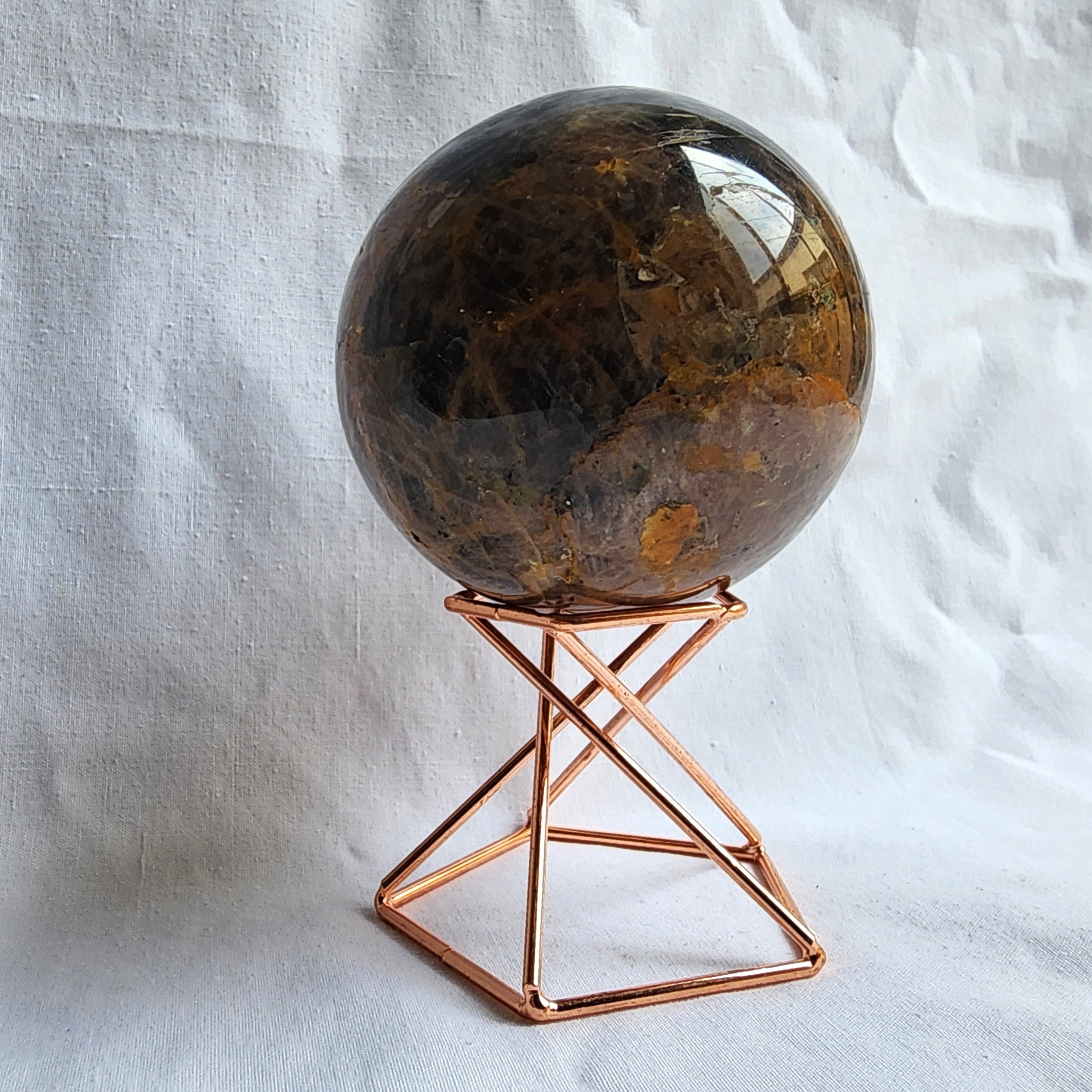 Black Moonstone Sphere with Golden Healer Inclusions