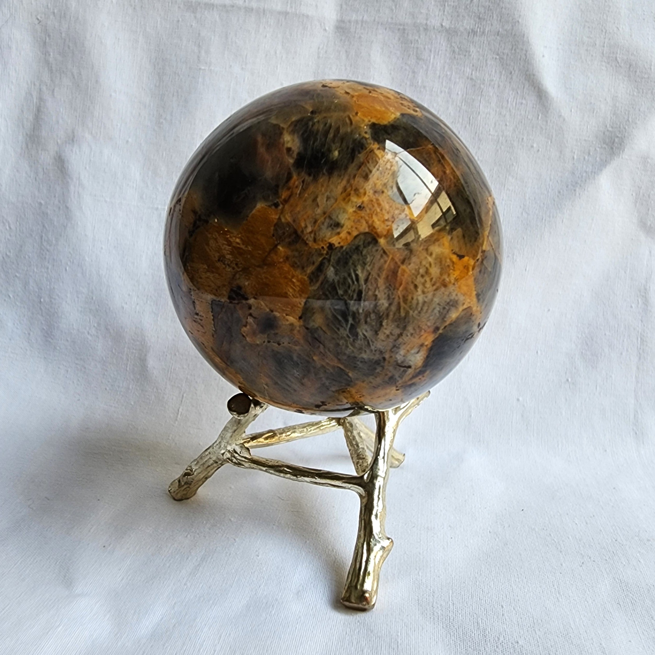 Black Moonstone Sphere with Golden Healer Inclusions