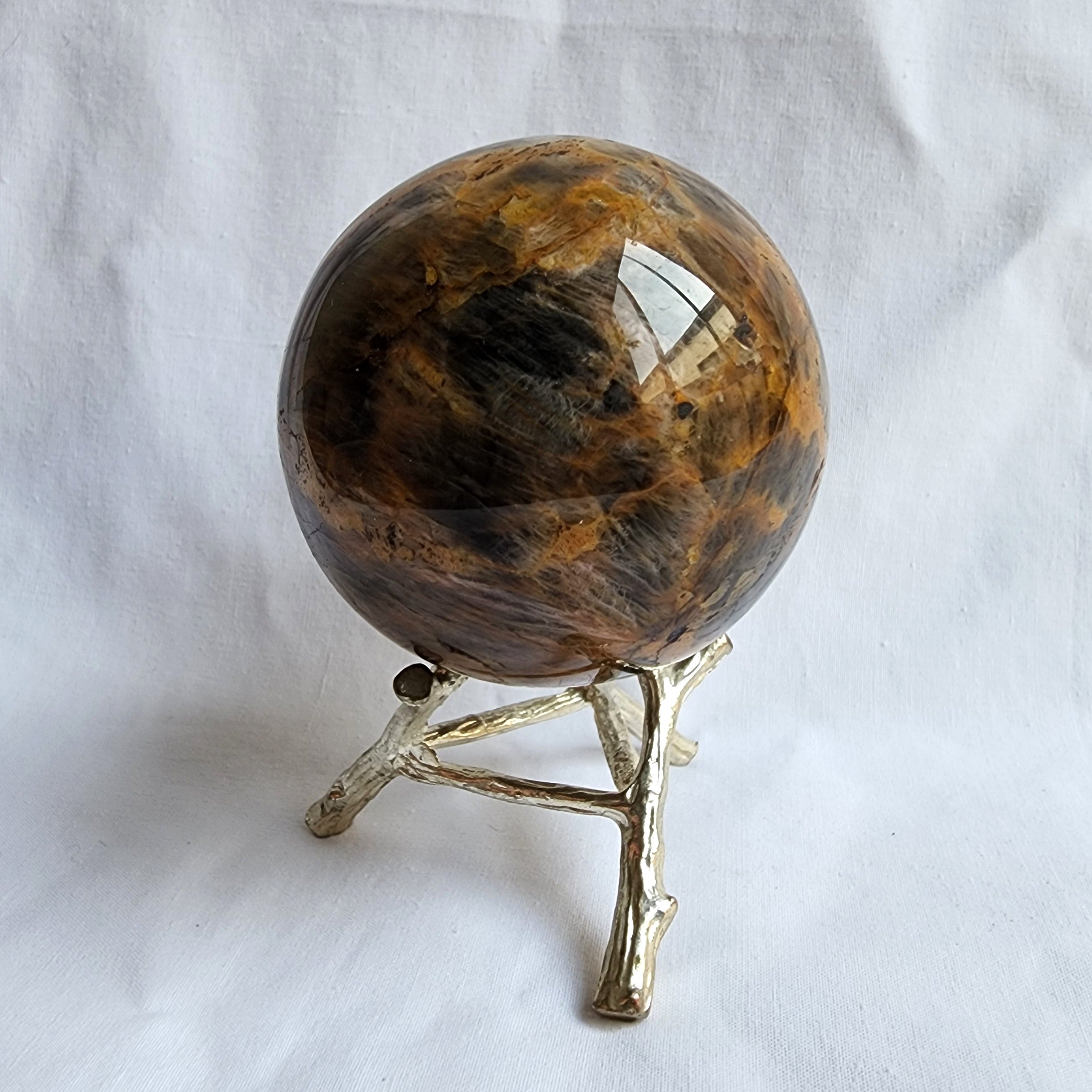 Black Moonstone Sphere with Golden Healer Inclusions