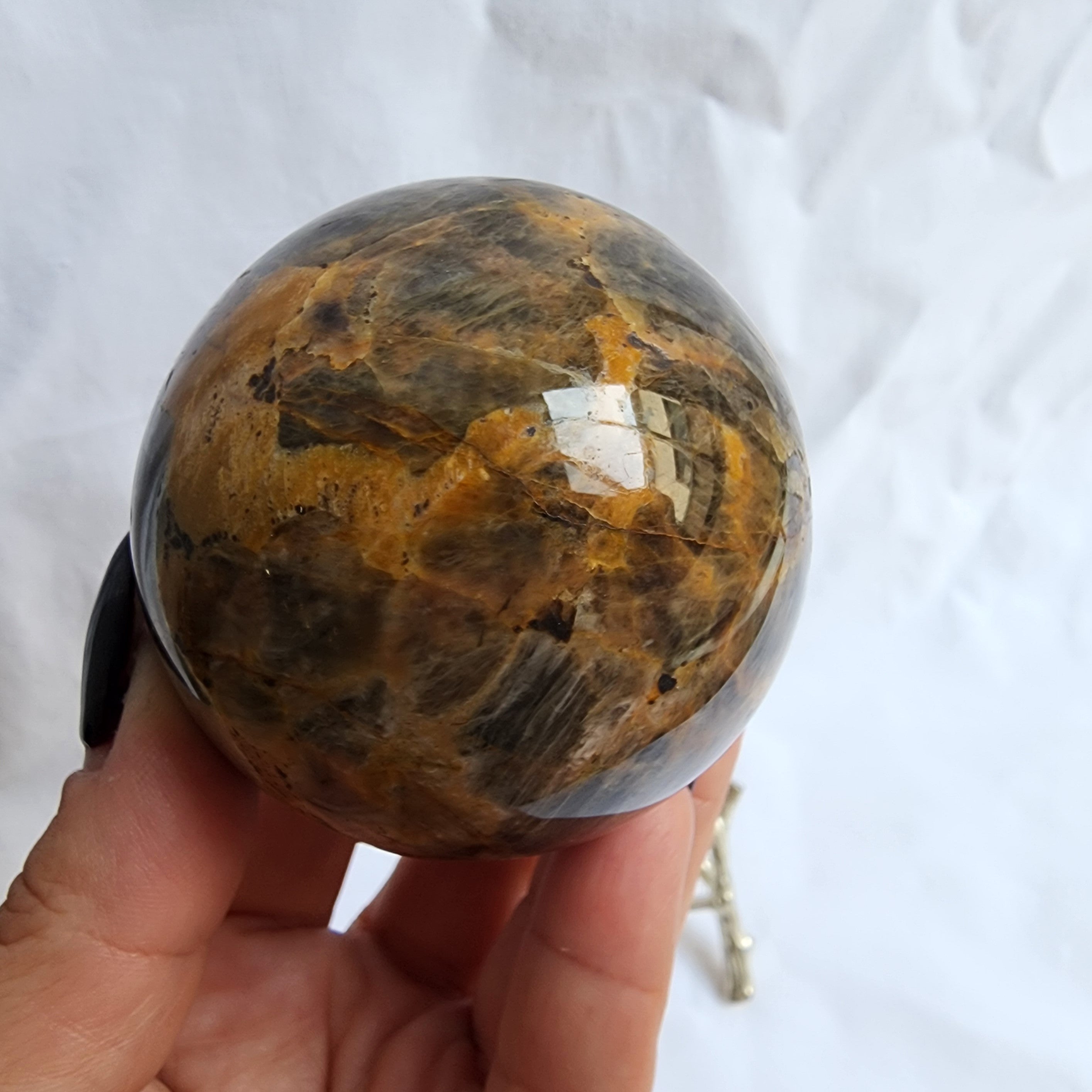 Black Moonstone Sphere with Golden Healer Inclusions