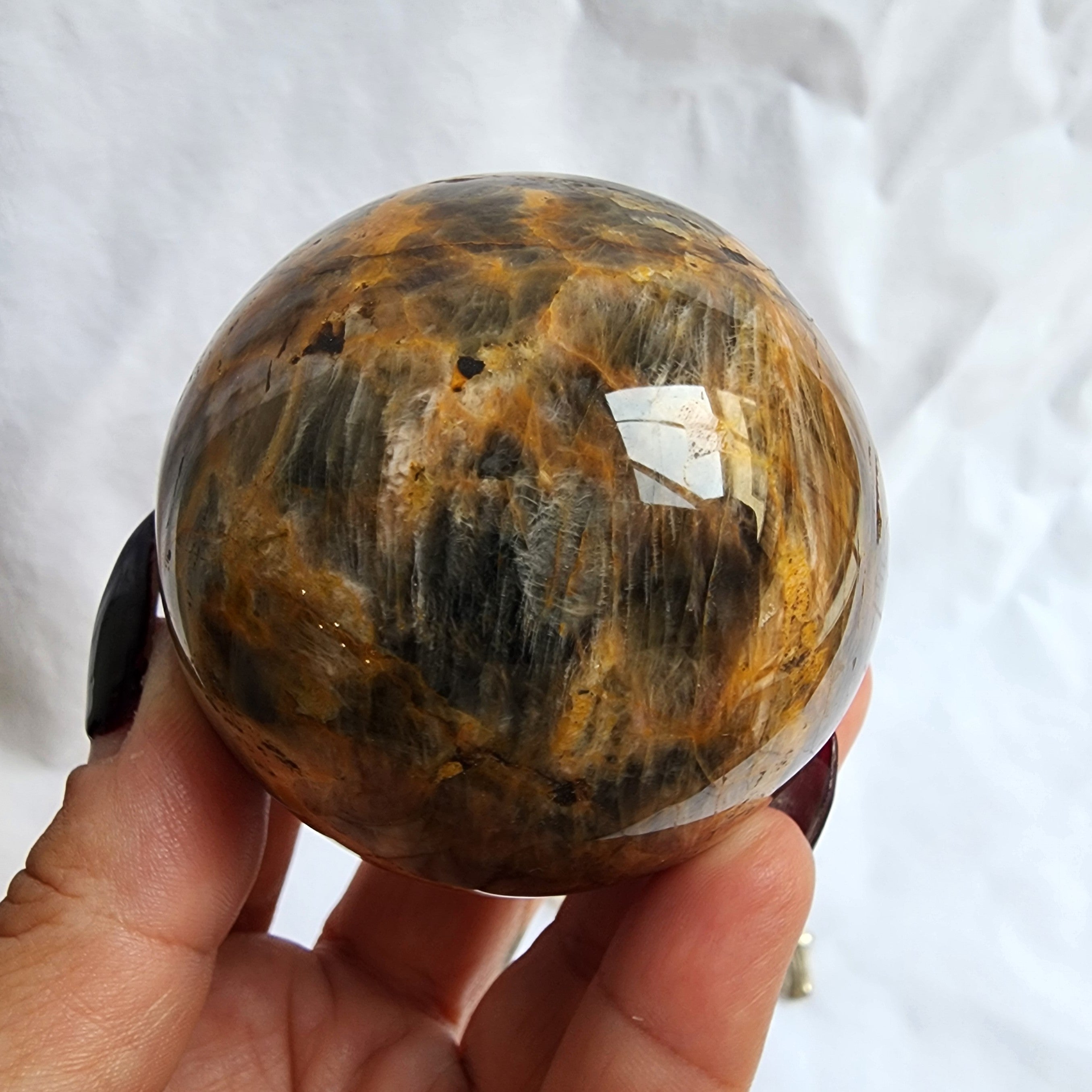 Black Moonstone Sphere with Golden Healer Inclusions
