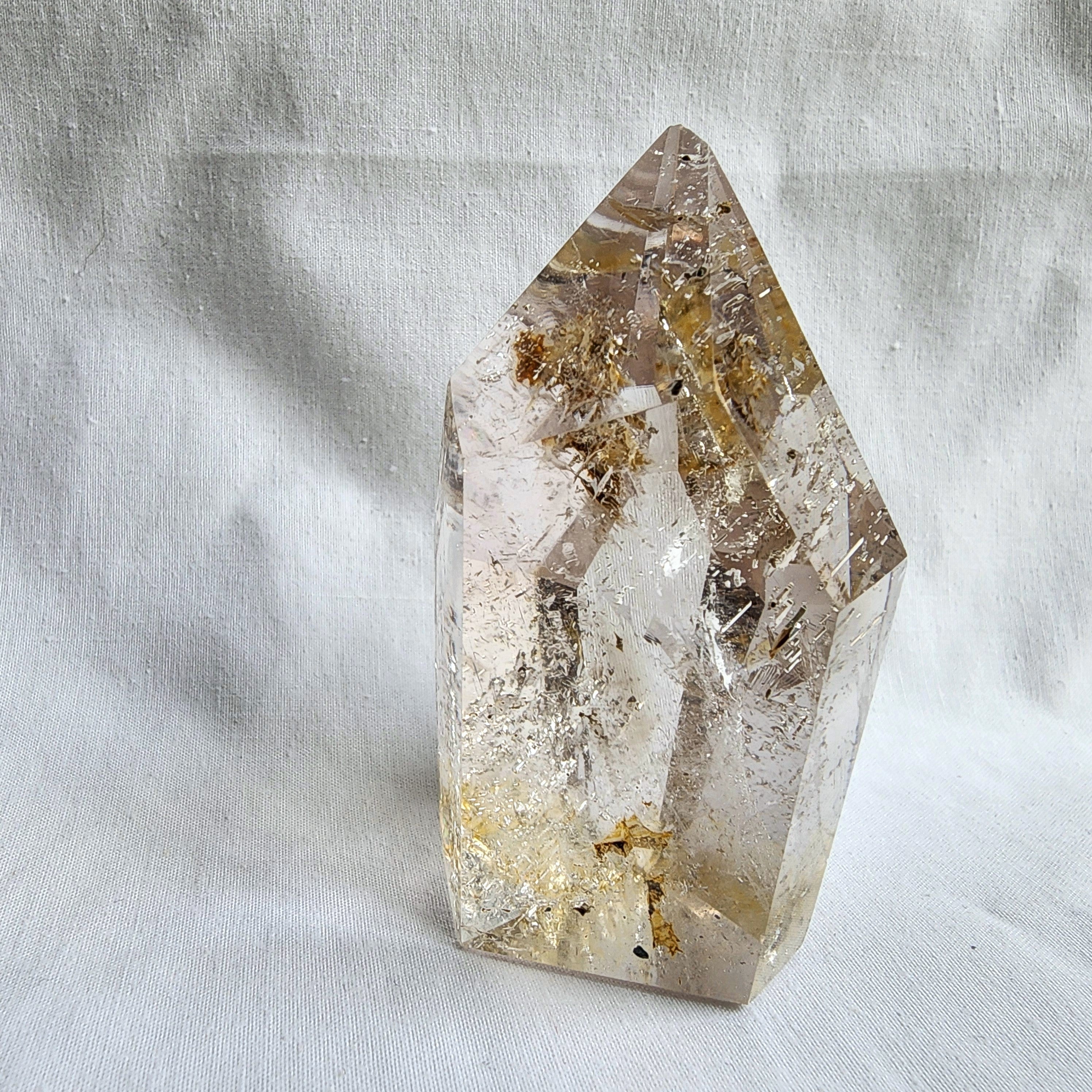 Clear Quartz Generator Point with Golden Healer Inclusions
