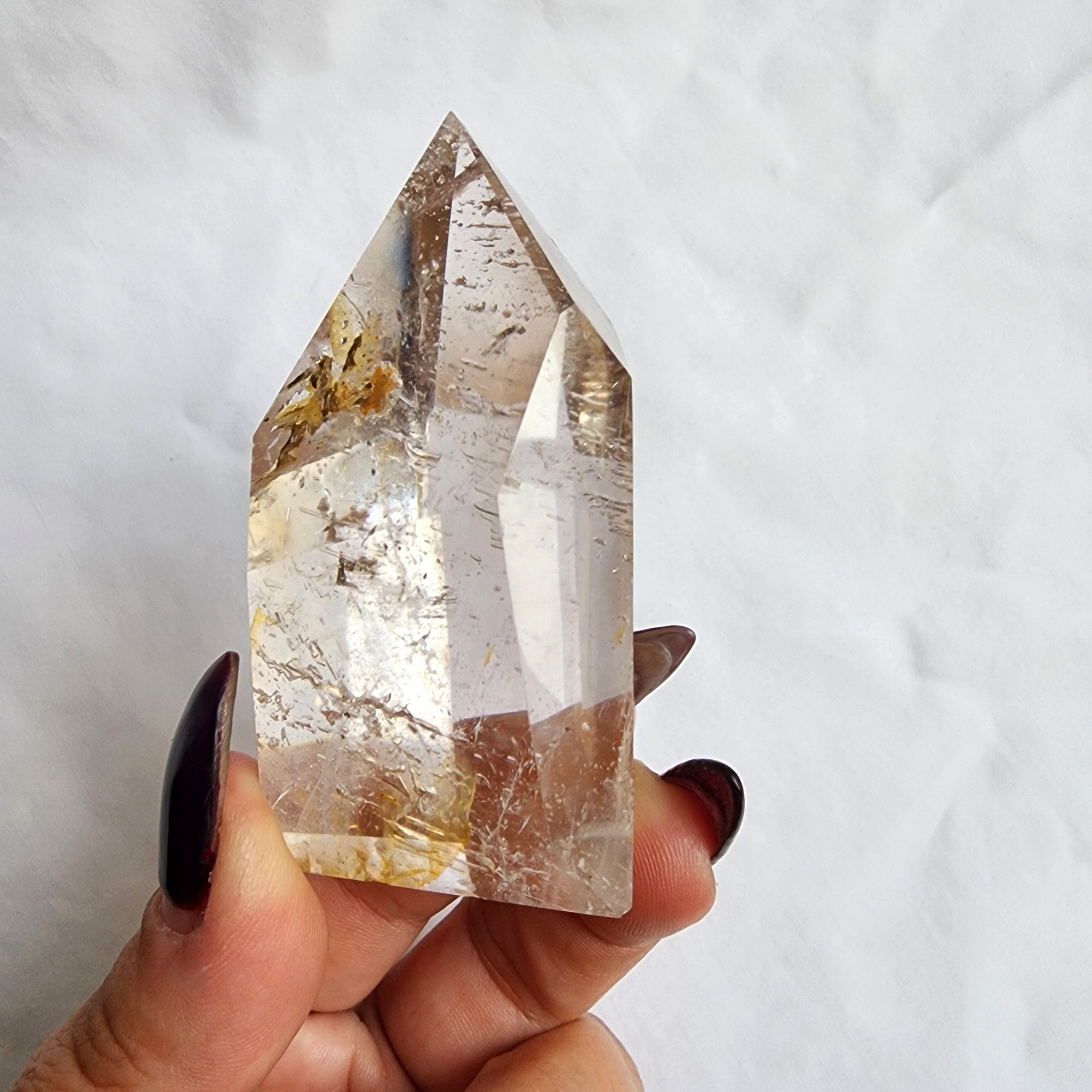 Clear Quartz Generator Point with Golden Healer Inclusions