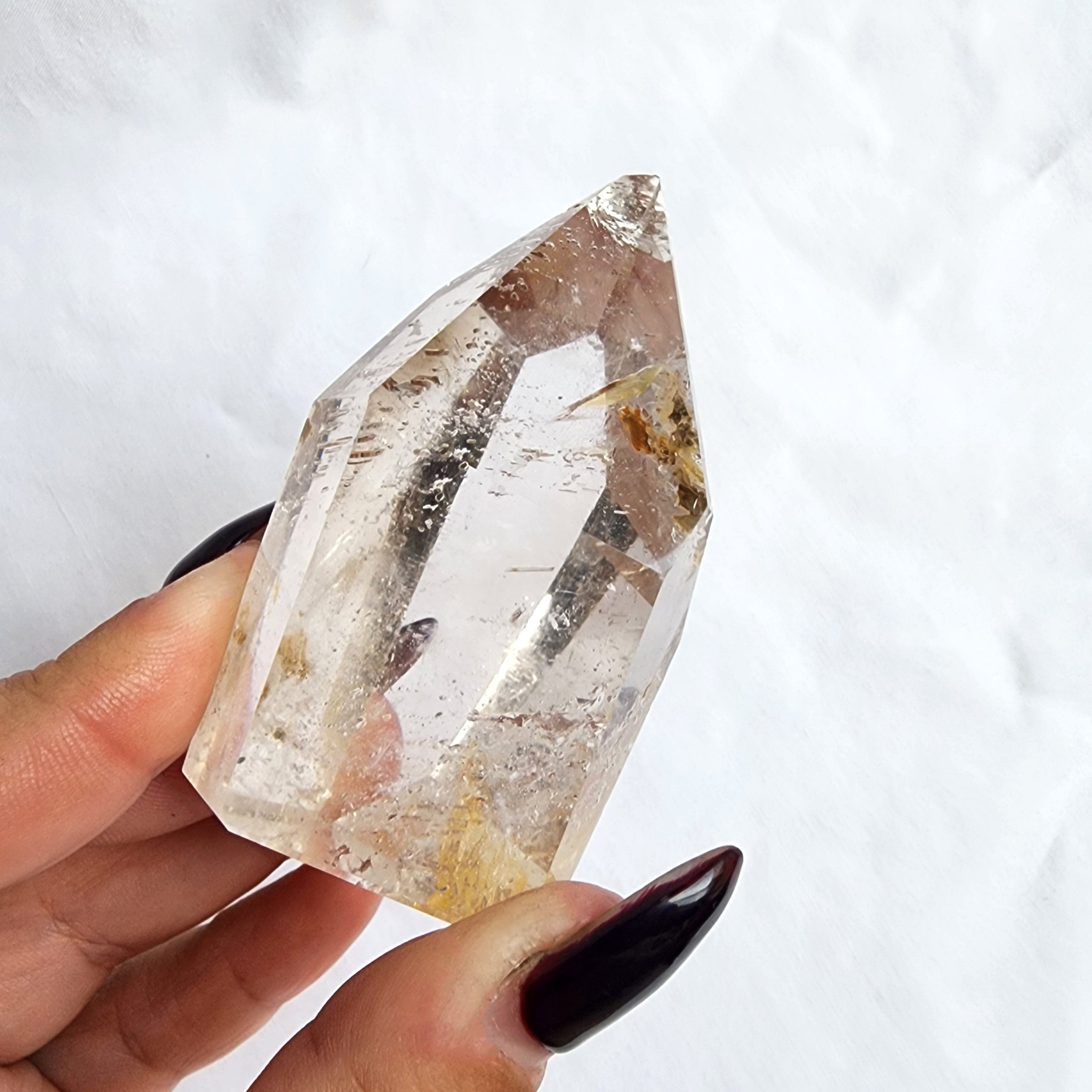 Clear Quartz Generator Point with Golden Healer Inclusions