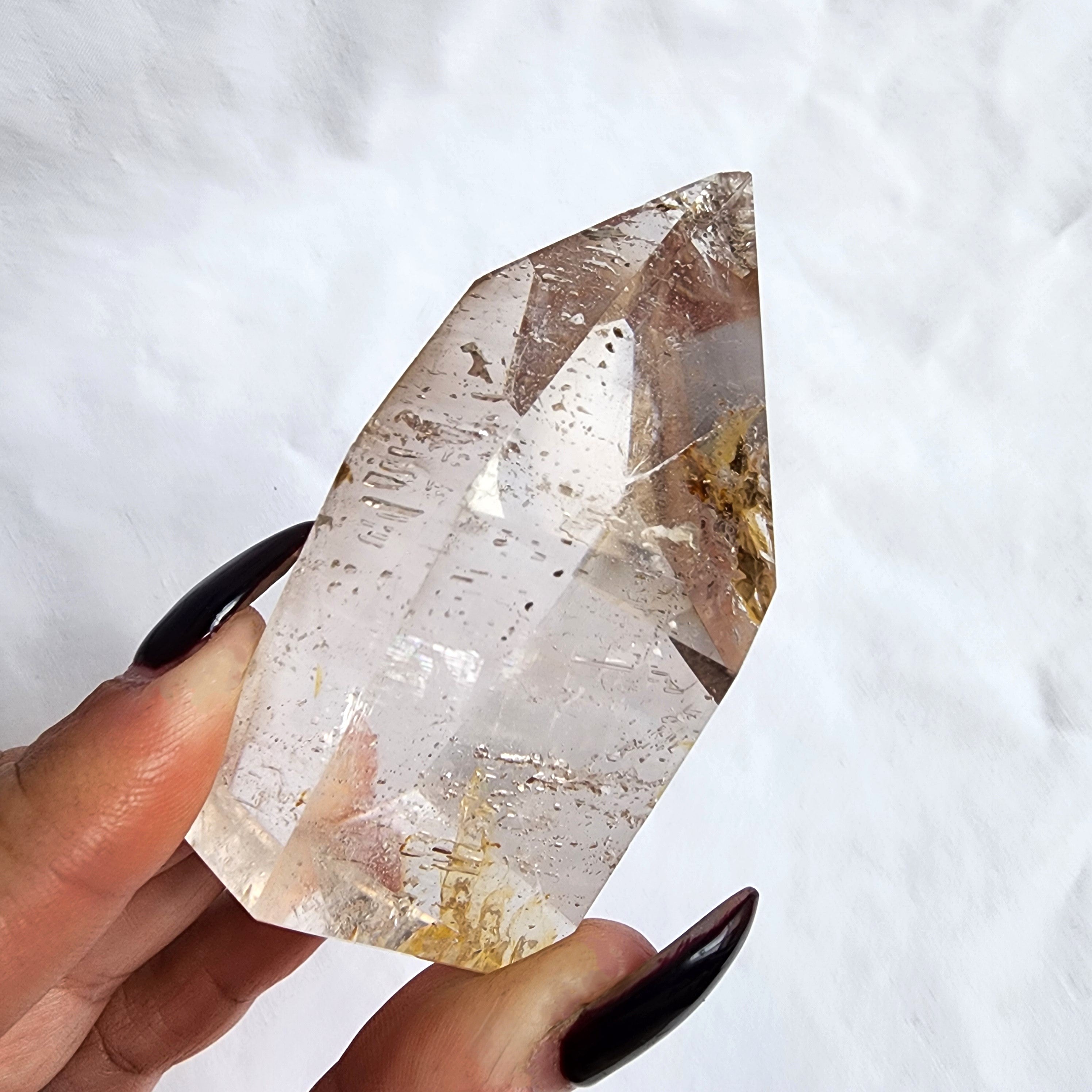 Clear Quartz Generator Point with Golden Healer Inclusions