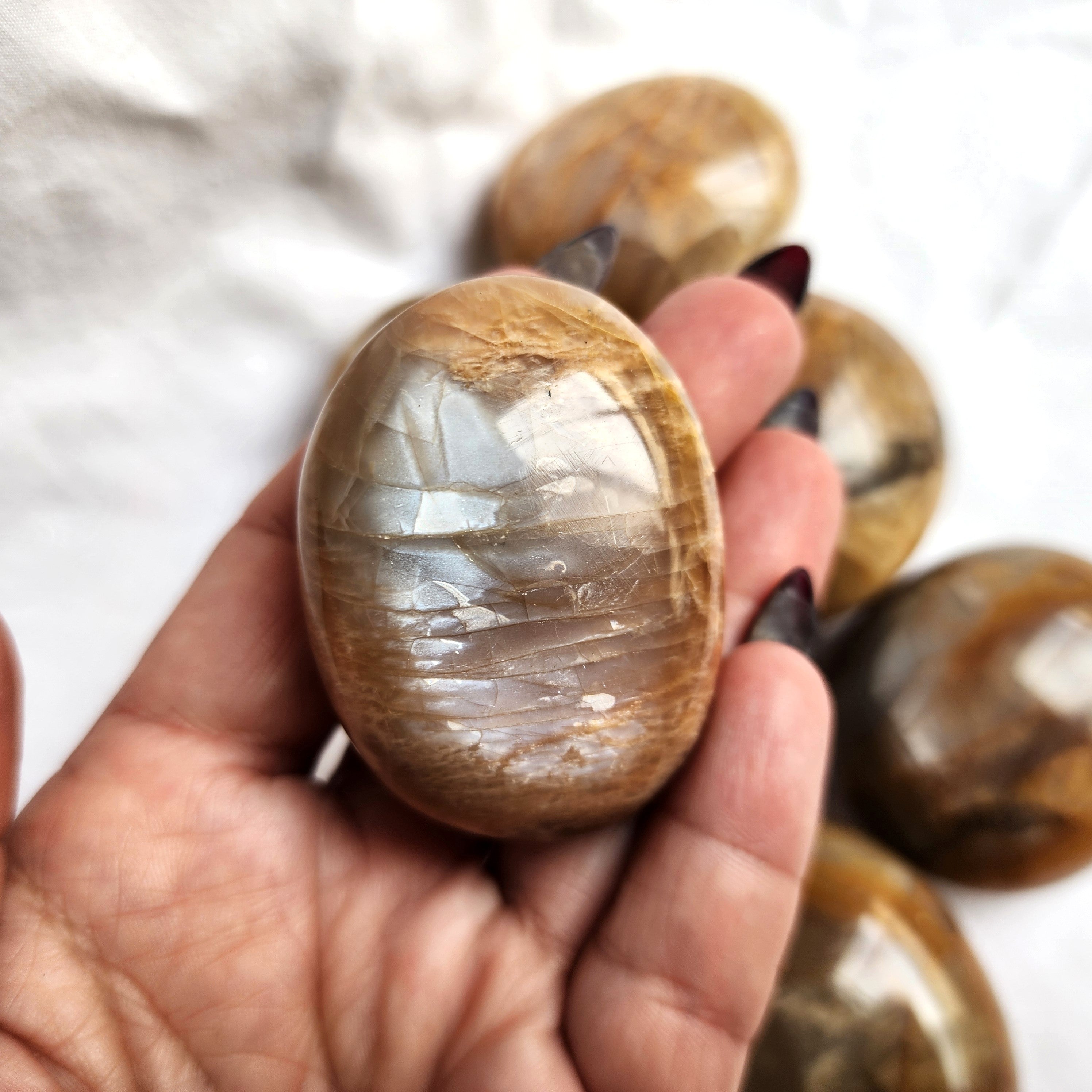 Peach Moonstone Palm Stone | Large