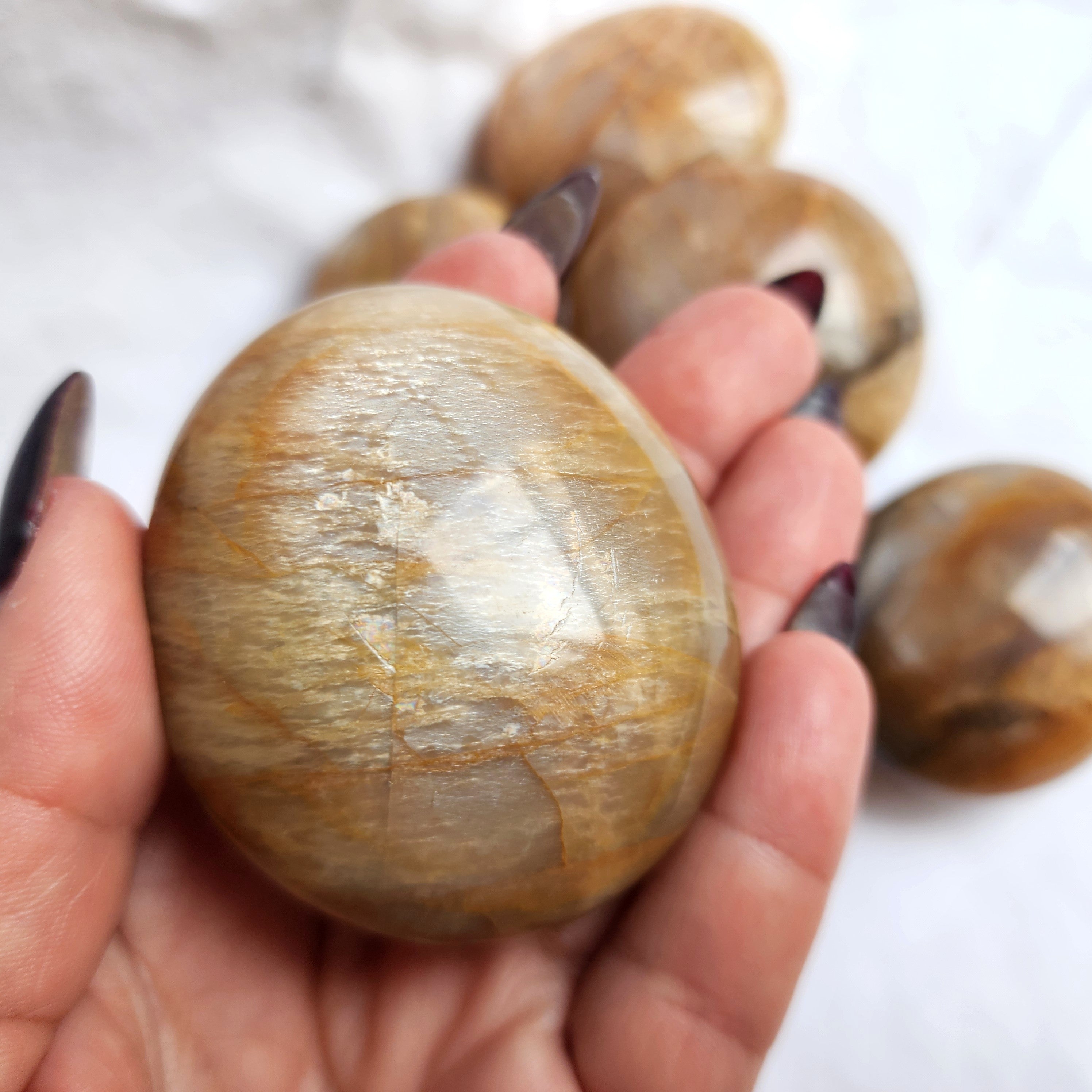 Peach Moonstone Palm Stone | Large
