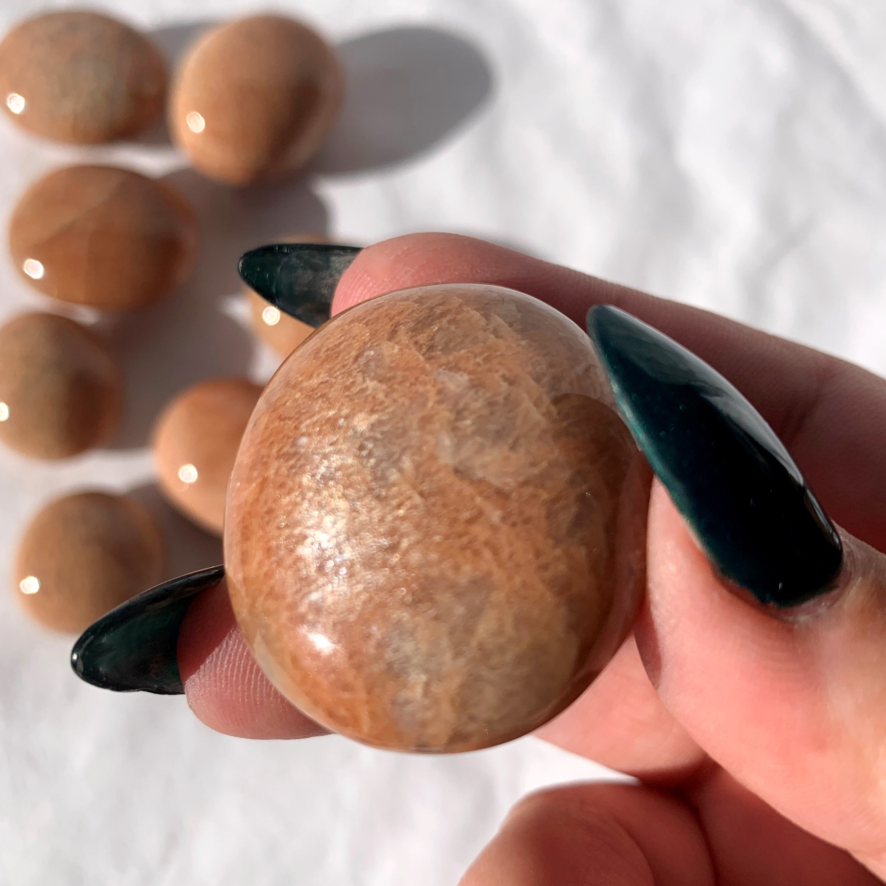 Peach Moonstone Palm Stone | Small