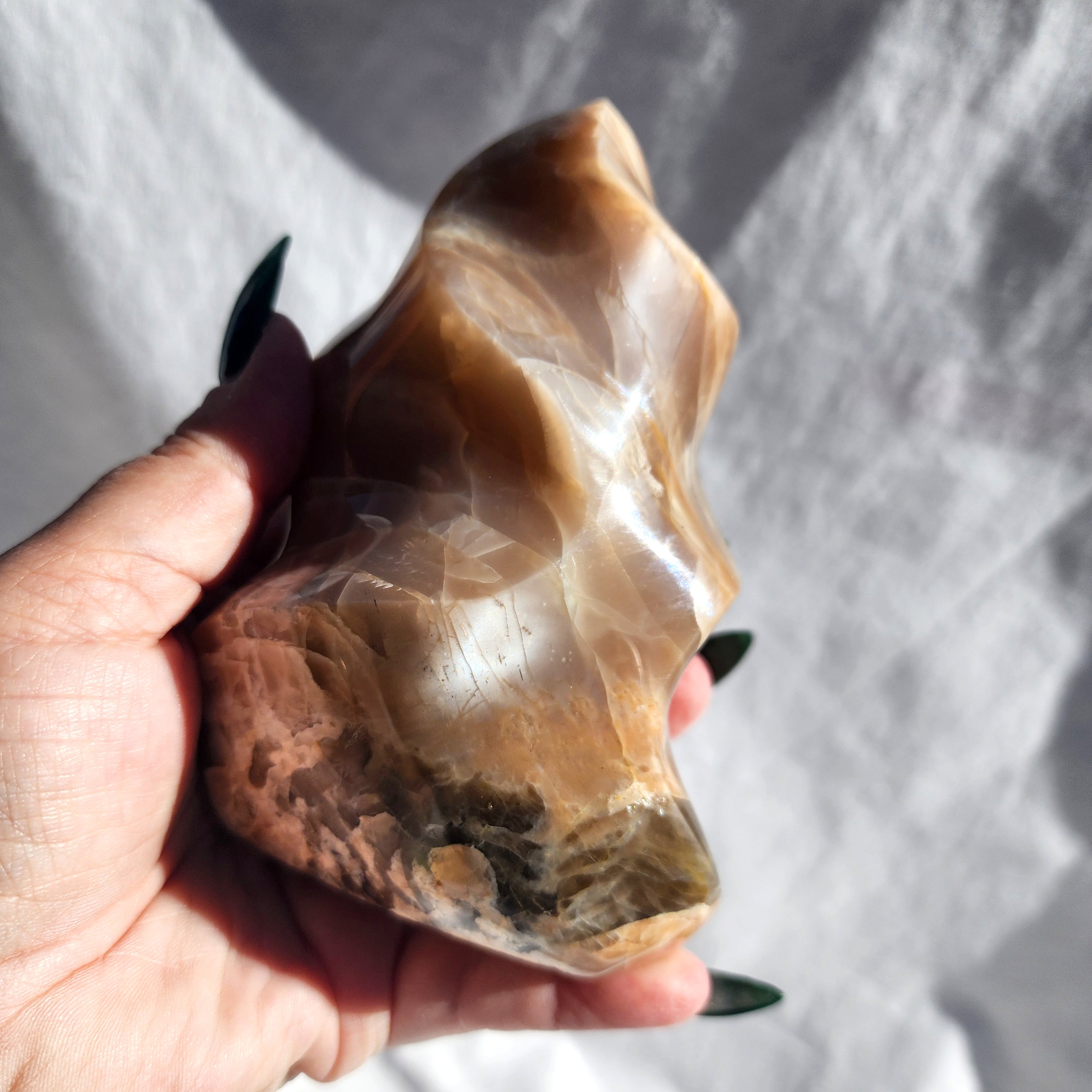 Peach Moonstone Flame with Smoky Inclusions