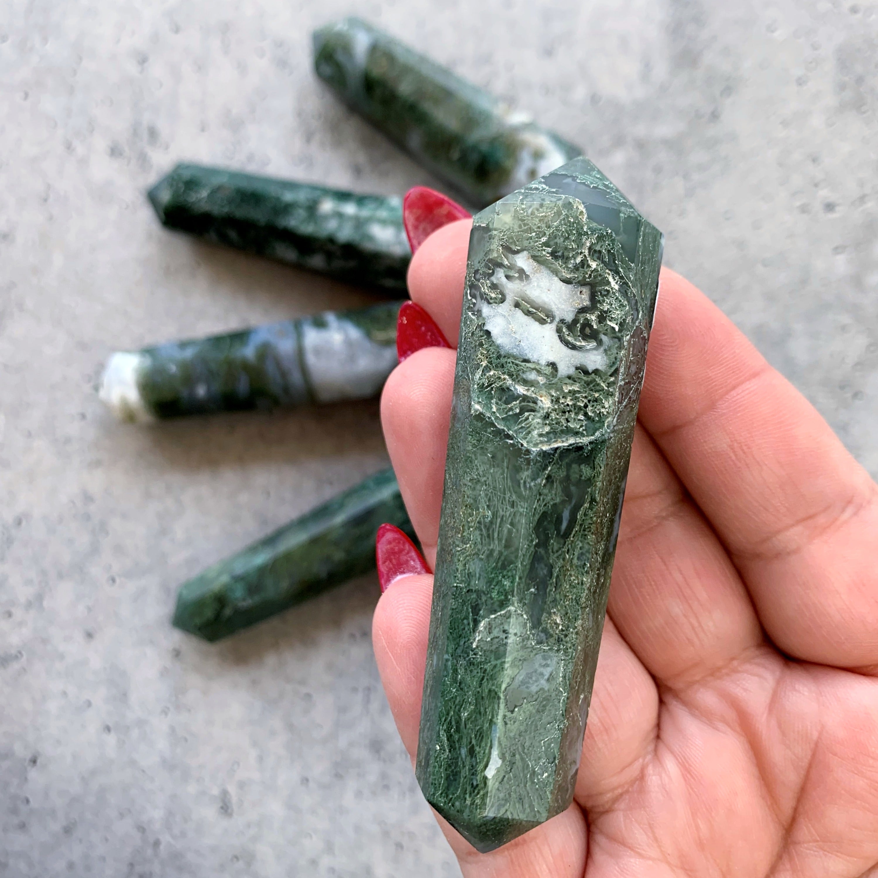 Moss Agate Double Terminated Vogel