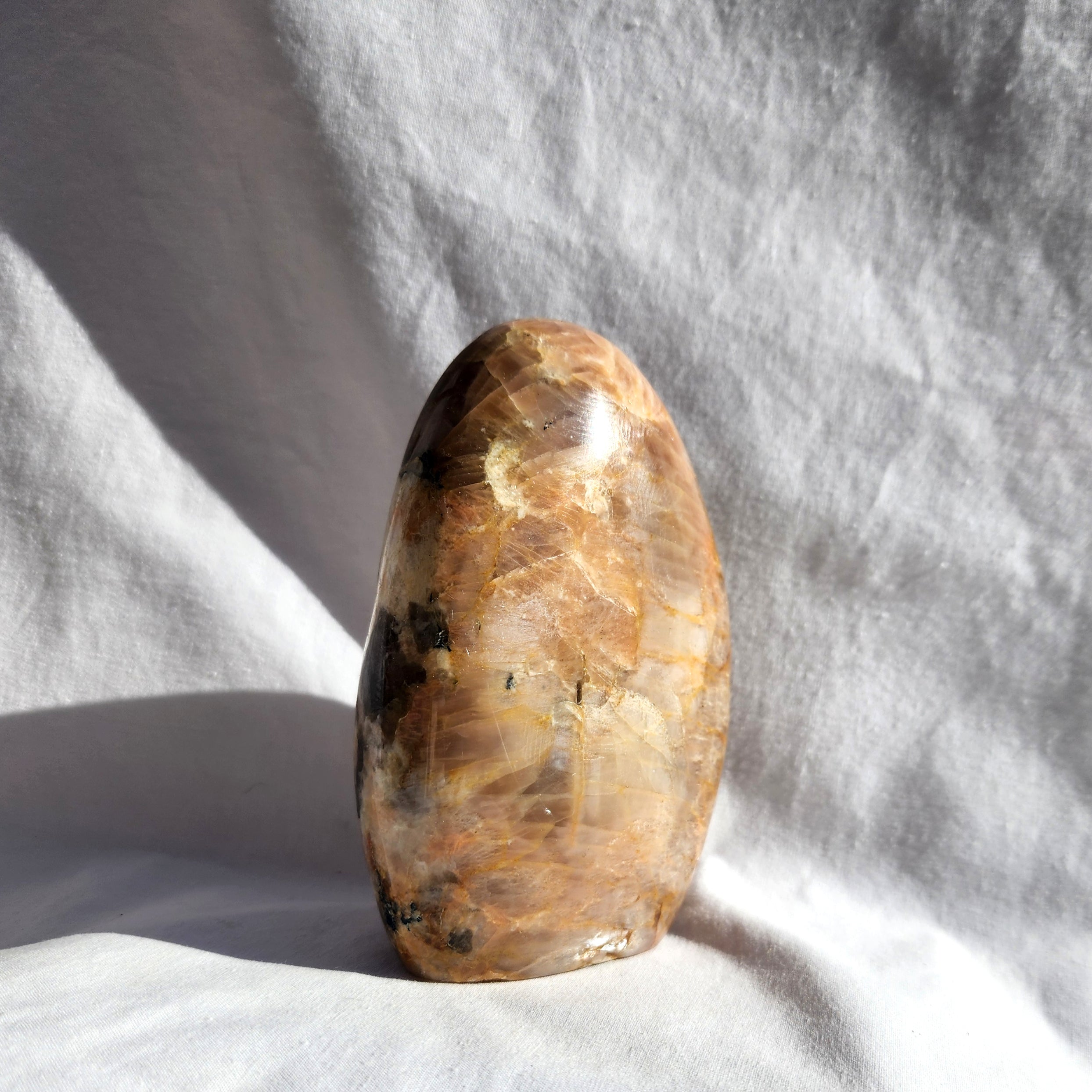 Peach Moonstone Freeform with Smoky Quartz Inclusions