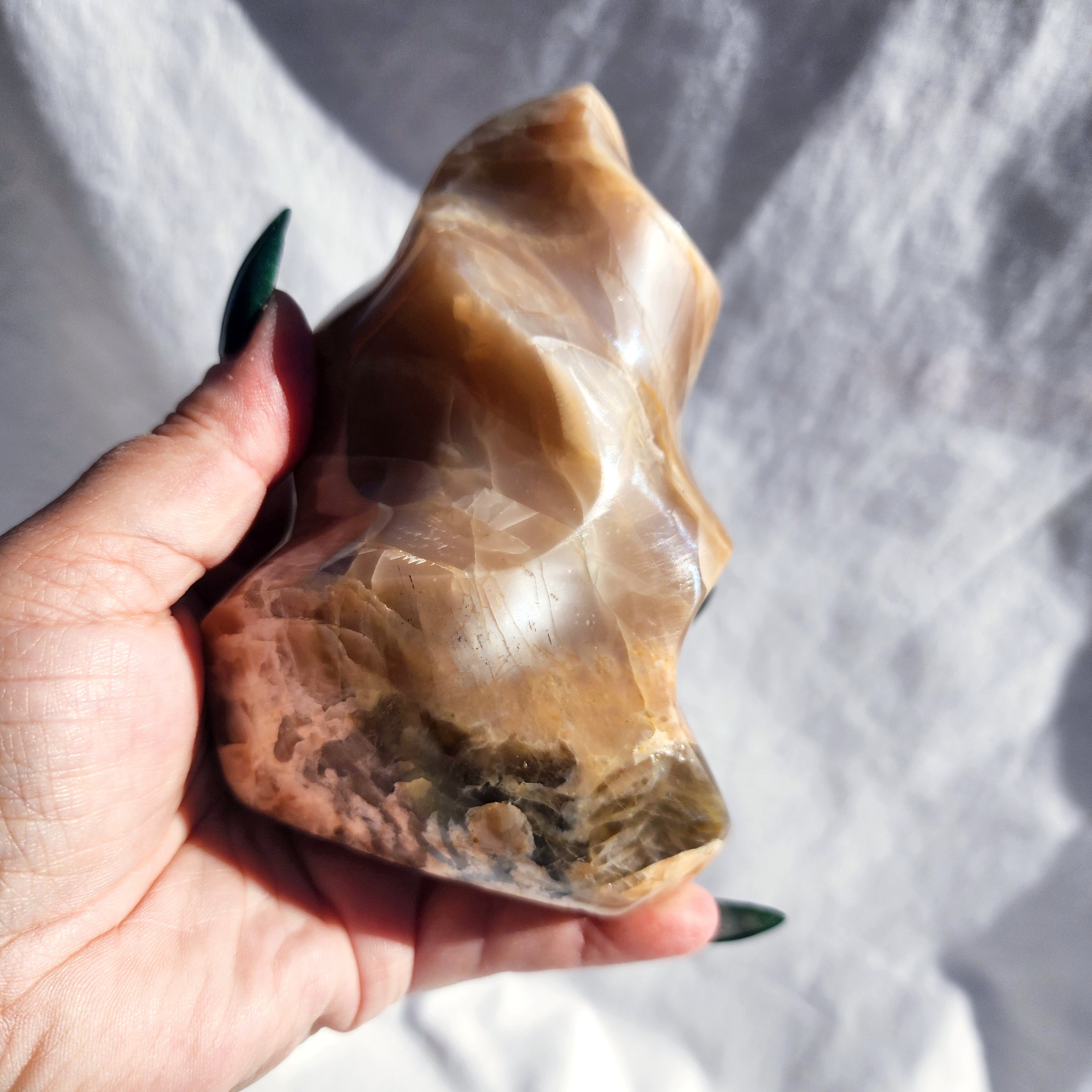 Peach Moonstone Flame with Smoky Inclusions