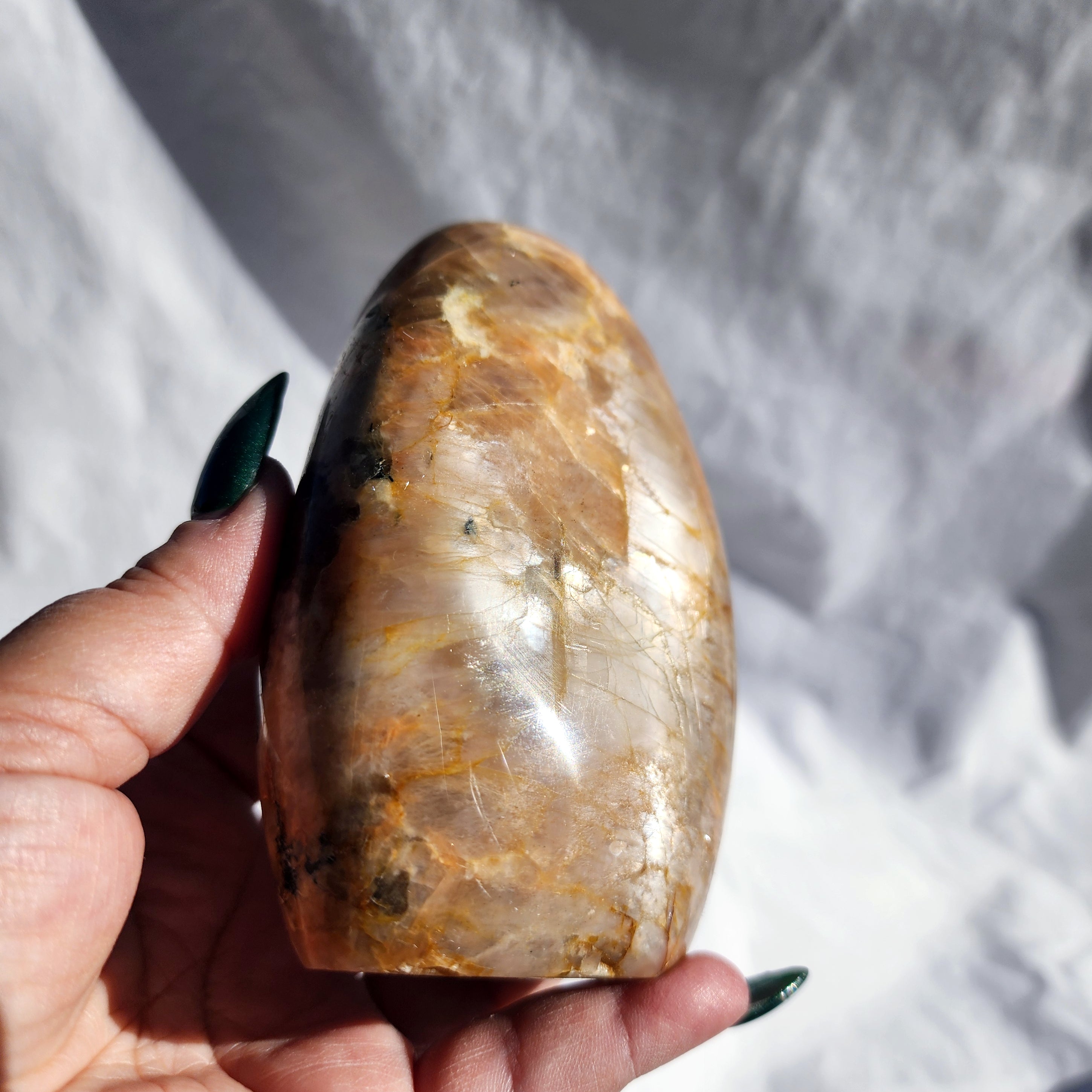 Peach Moonstone Freeform with Smoky Quartz Inclusions