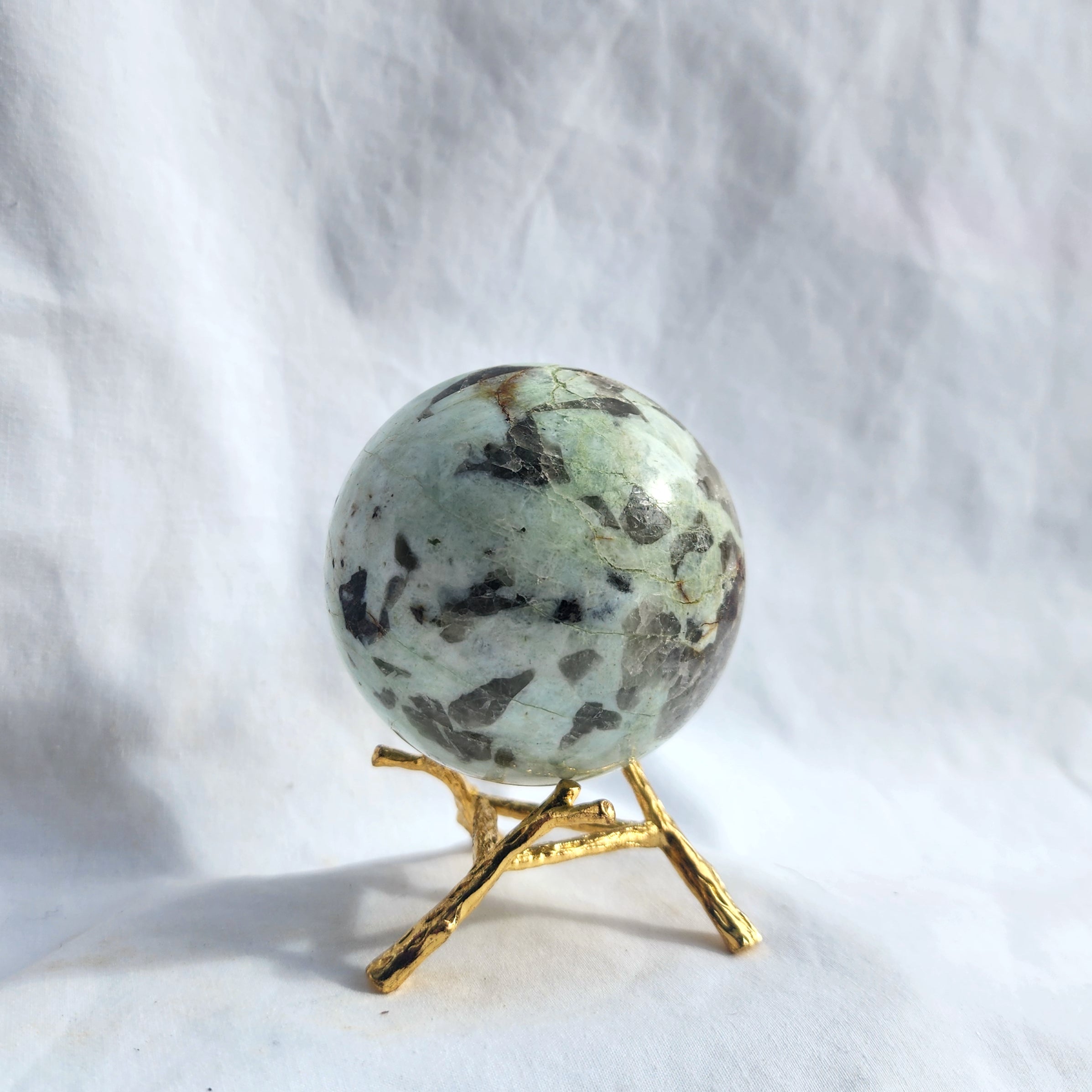 Green Moonstone with Smoky Quartz Inclusion Sphere