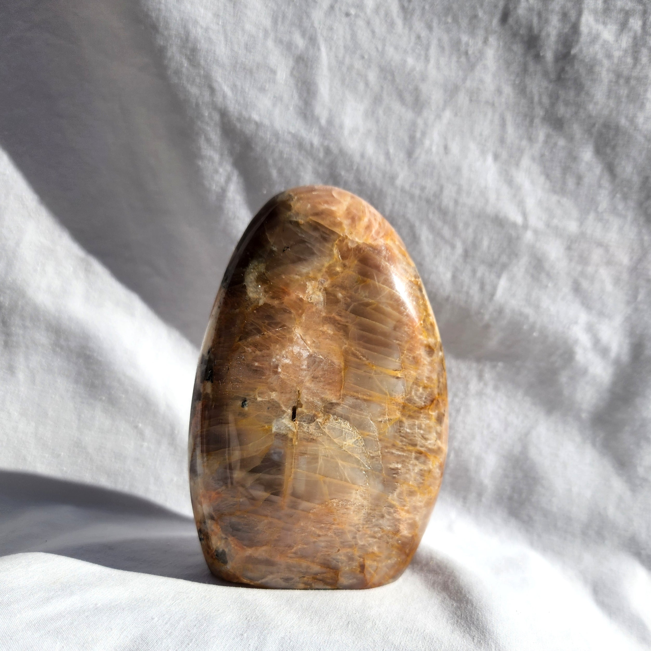 Peach Moonstone Freeform with Smoky Quartz Inclusions