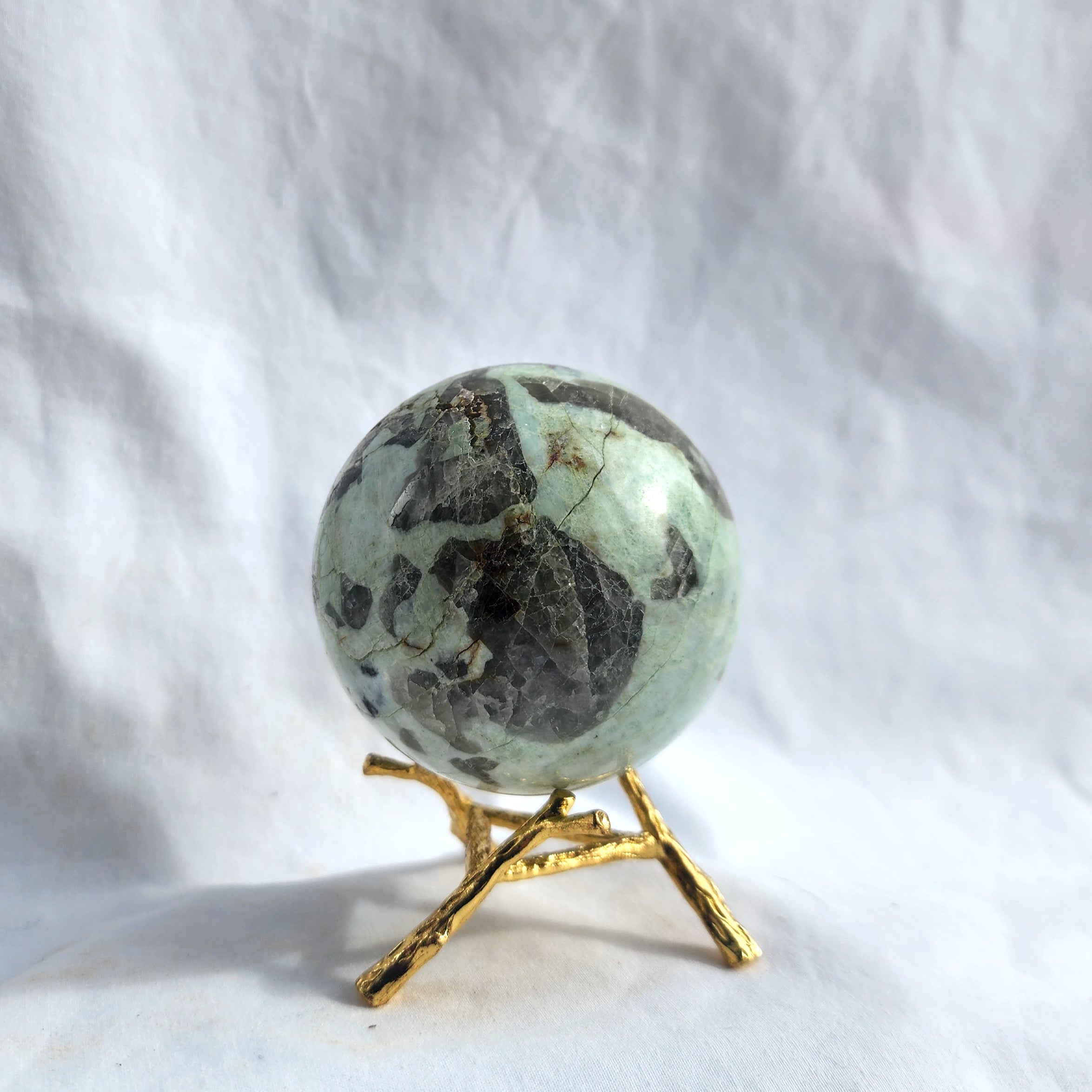 Green Moonstone with Smoky Quartz Inclusion Sphere