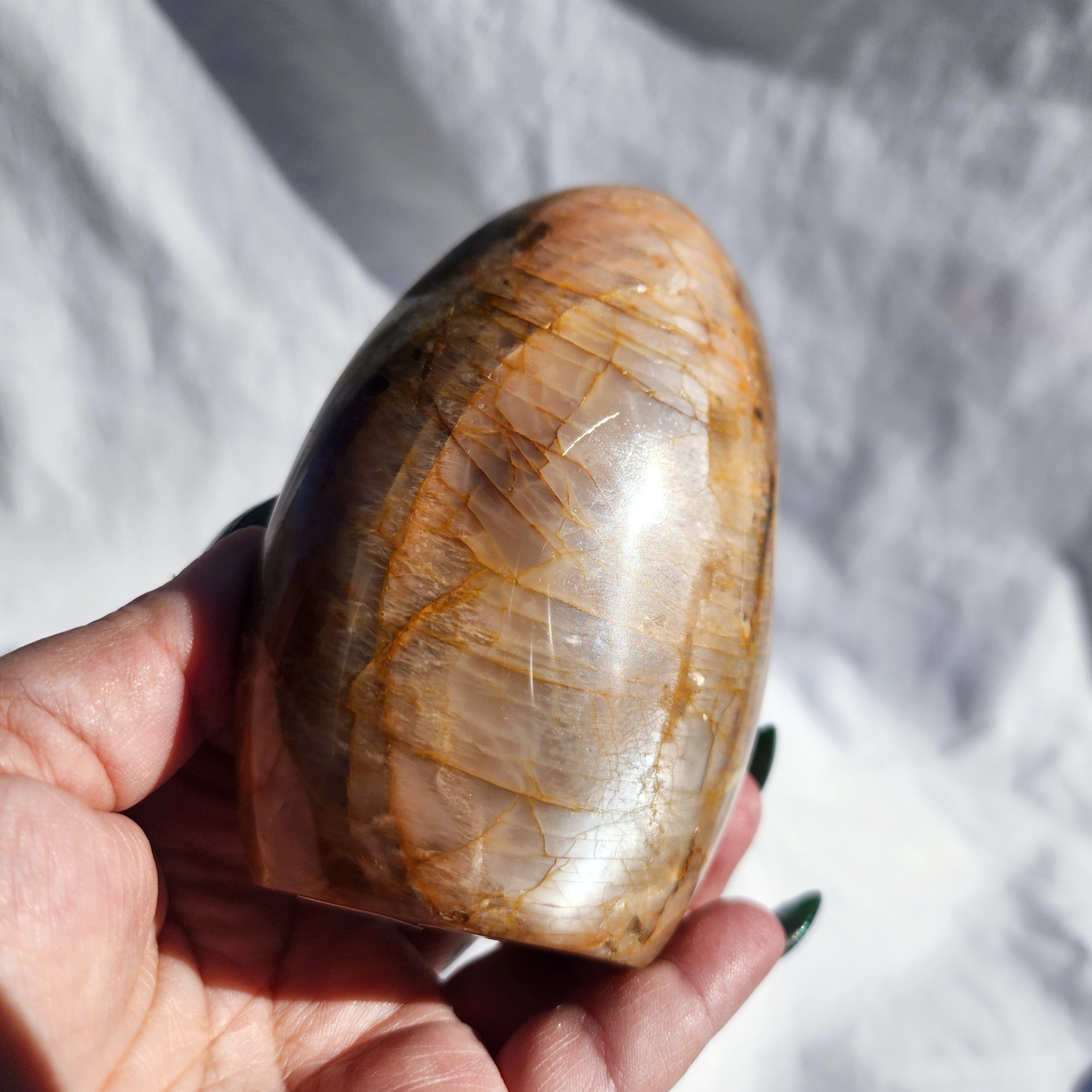 Peach Moonstone Freeform with Smoky Quartz Inclusions