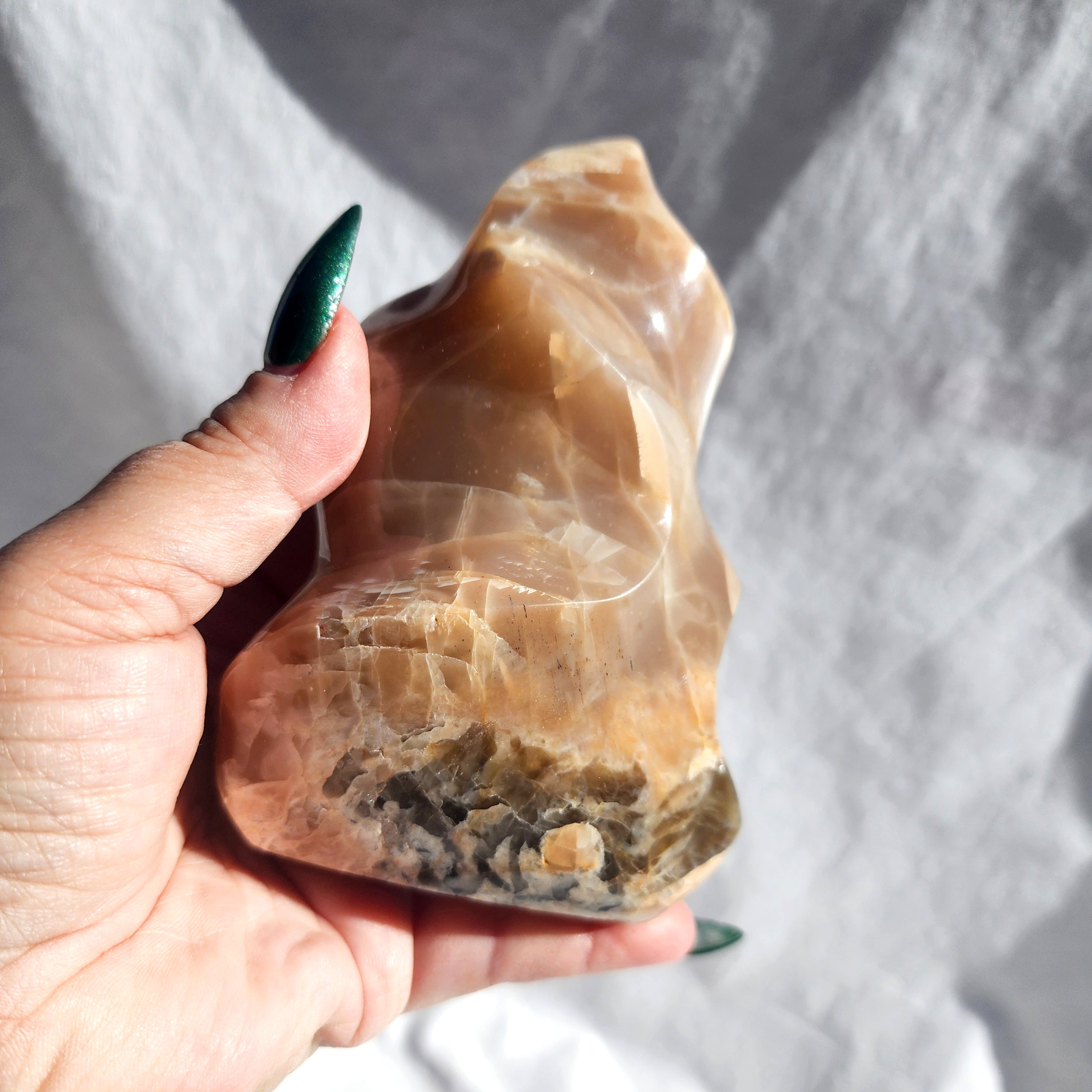 Peach Moonstone Flame with Smoky Inclusions