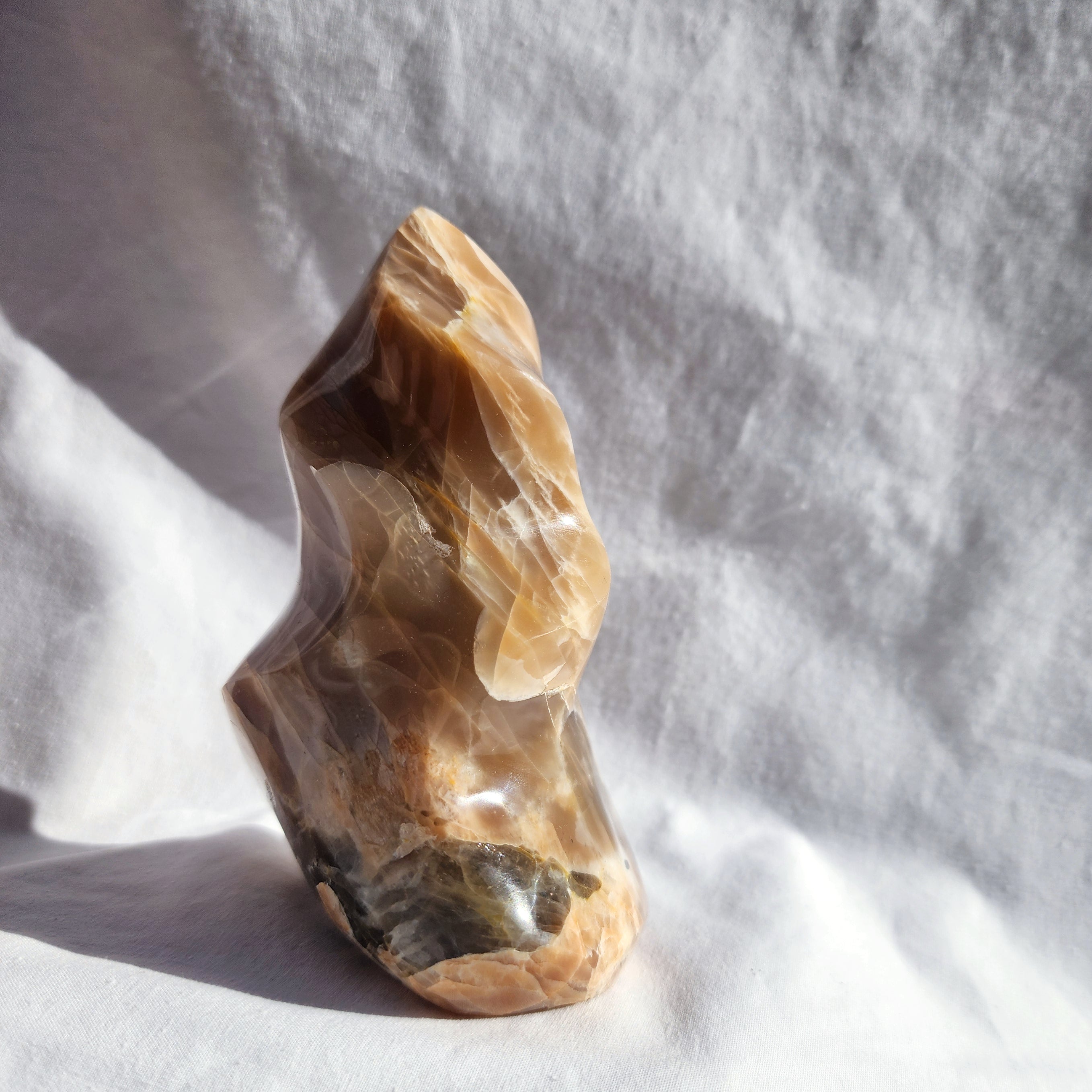 Peach Moonstone Flame with Smoky Inclusions