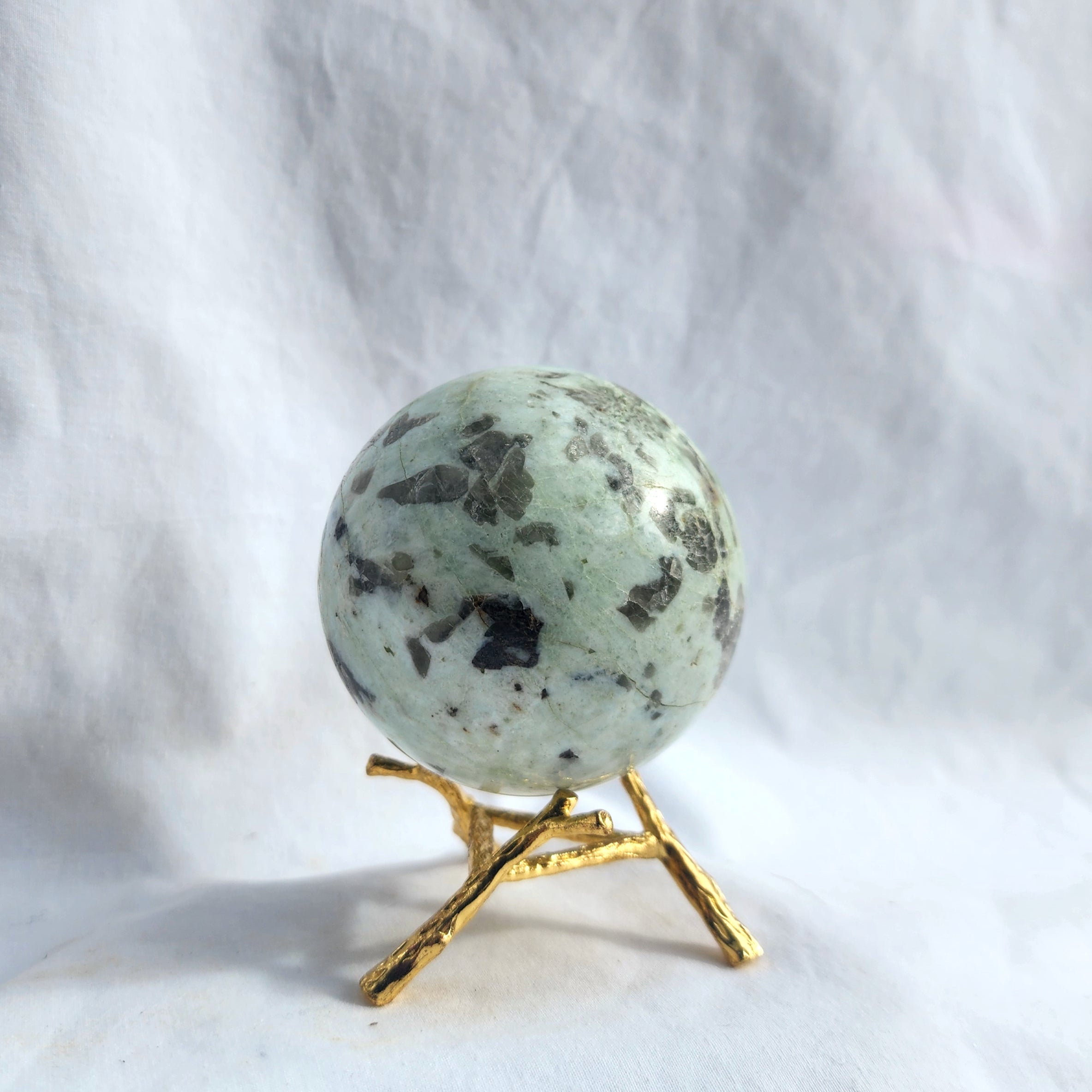 Green Moonstone with Smoky Quartz Inclusion Sphere