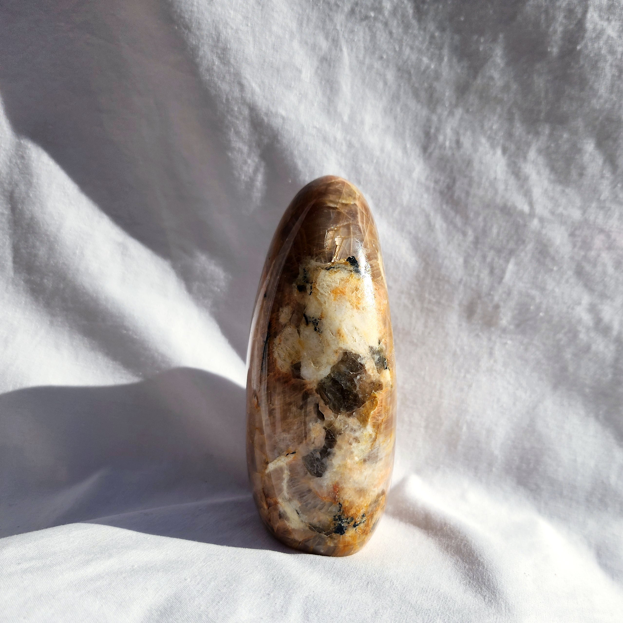 Peach Moonstone Freeform with Smoky Quartz Inclusions