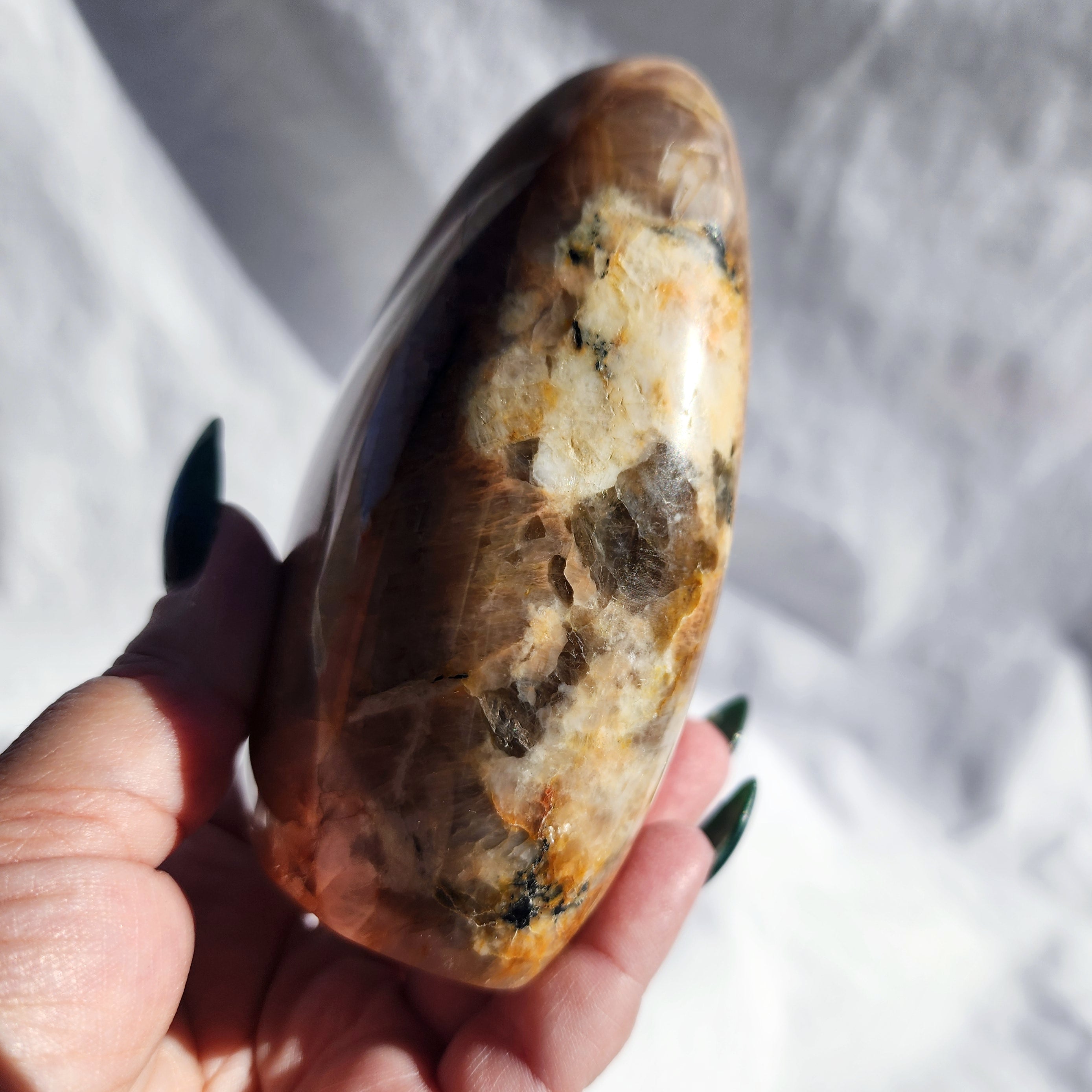 Peach Moonstone Freeform with Smoky Quartz Inclusions