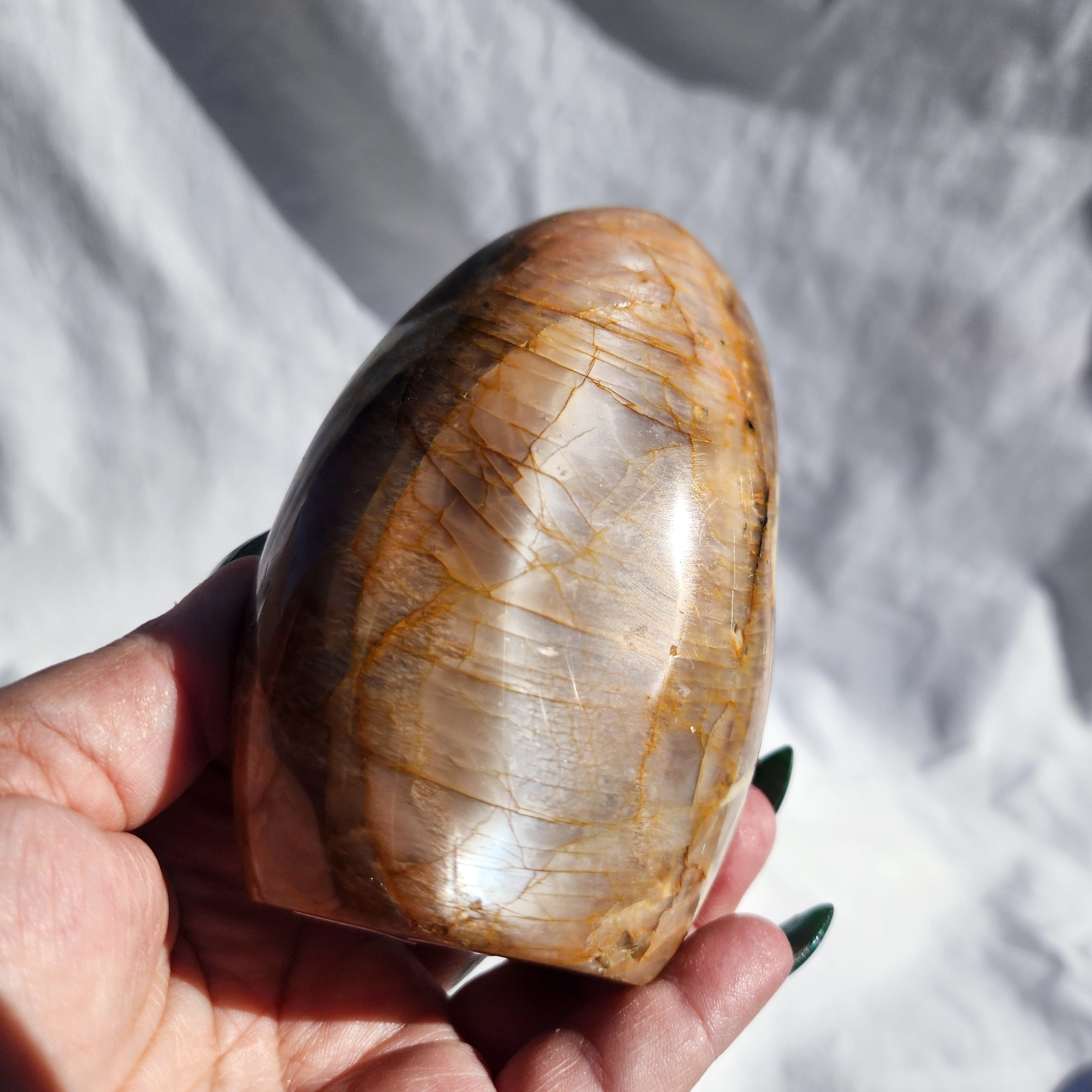 Peach Moonstone Freeform with Smoky Quartz Inclusions
