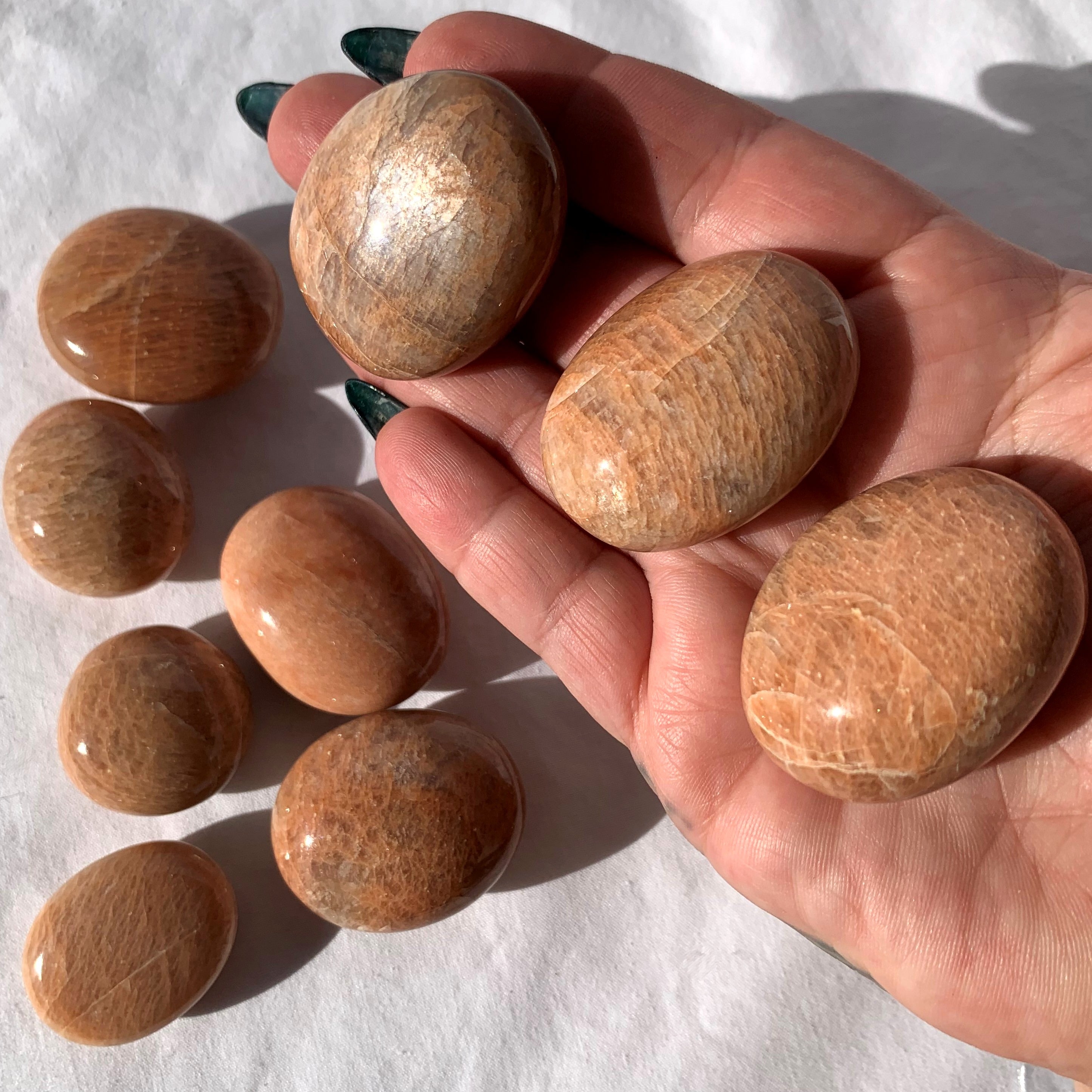 Peach Moonstone Palm Stone | Small