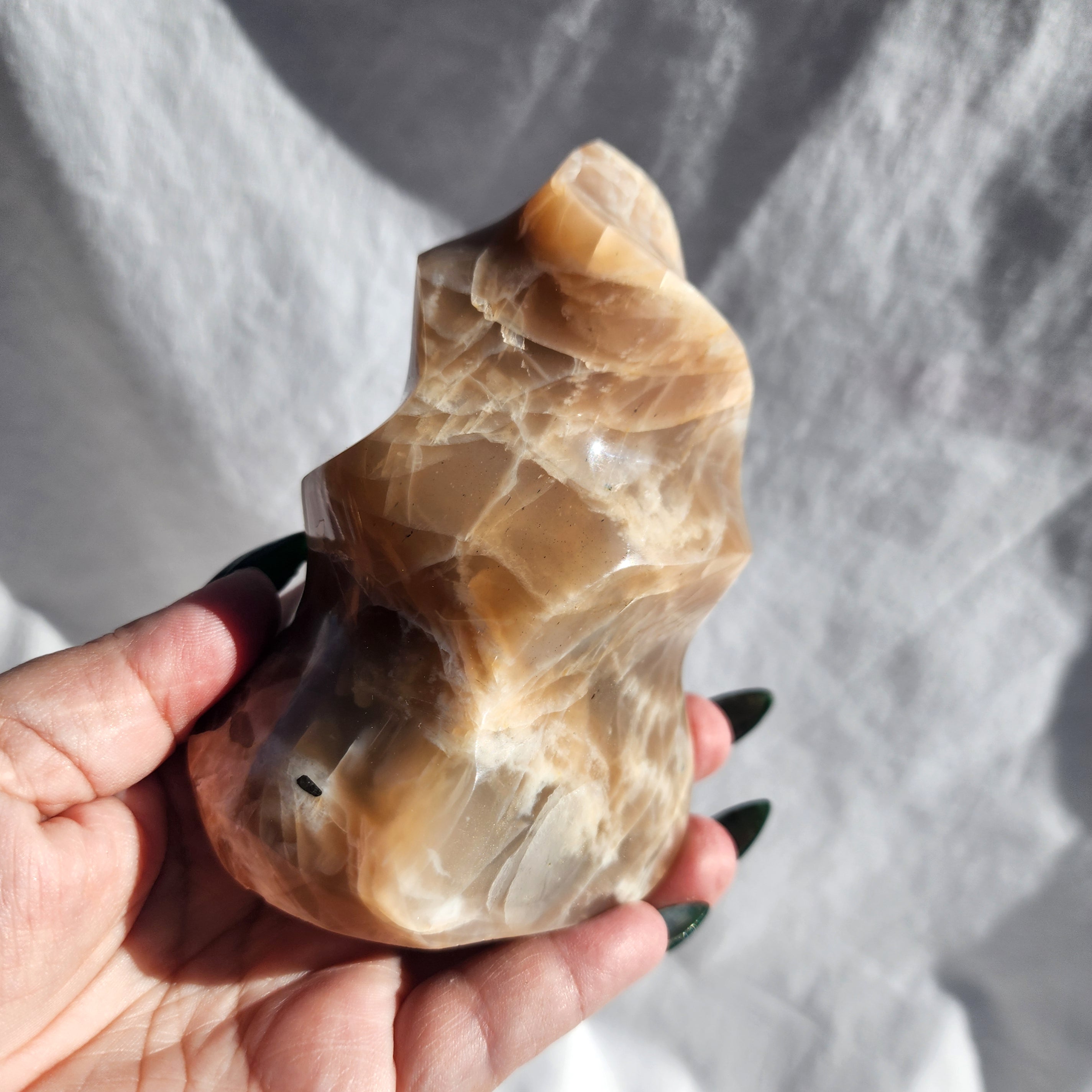 Peach Moonstone Flame with Smoky Inclusions