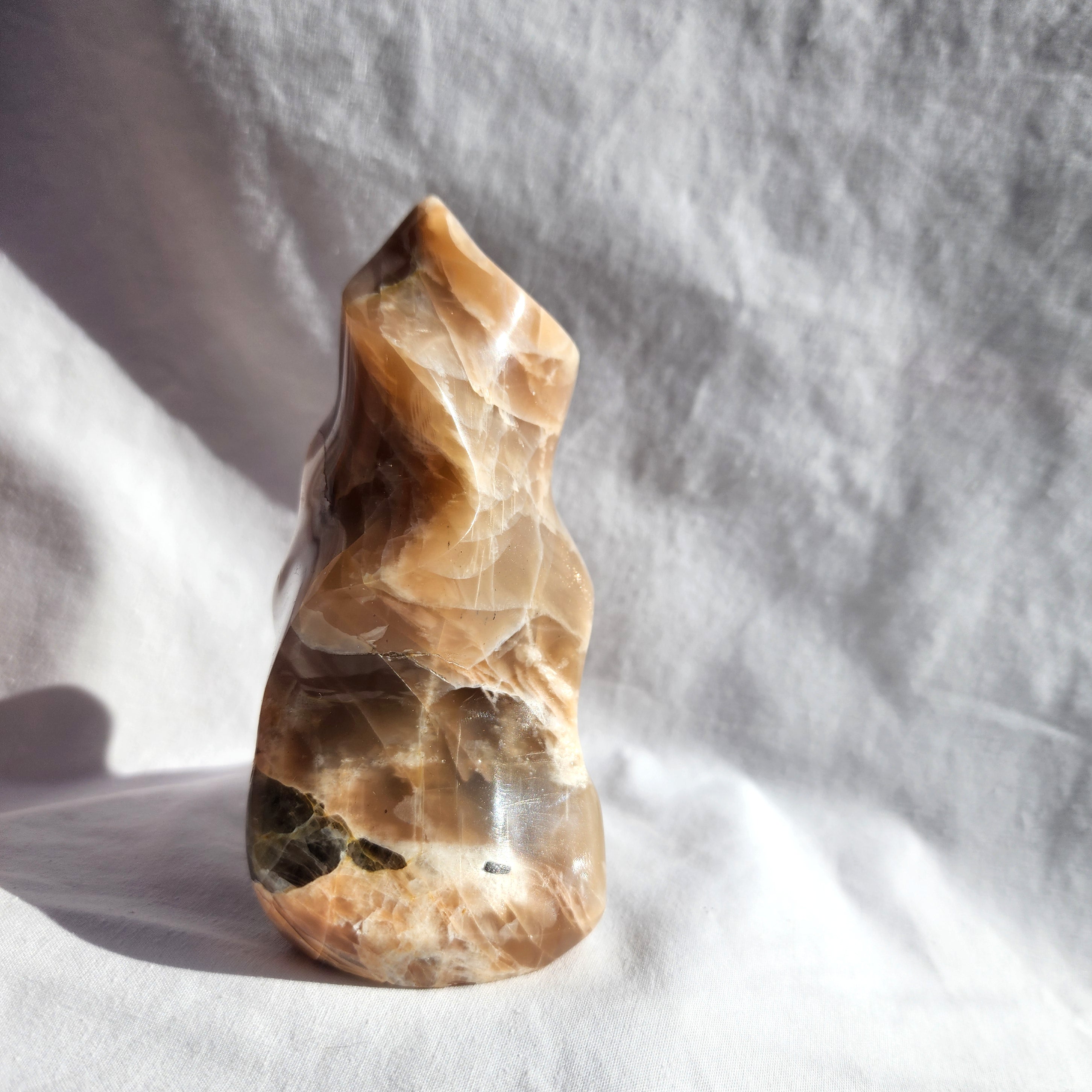 Peach Moonstone Flame with Smoky Inclusions