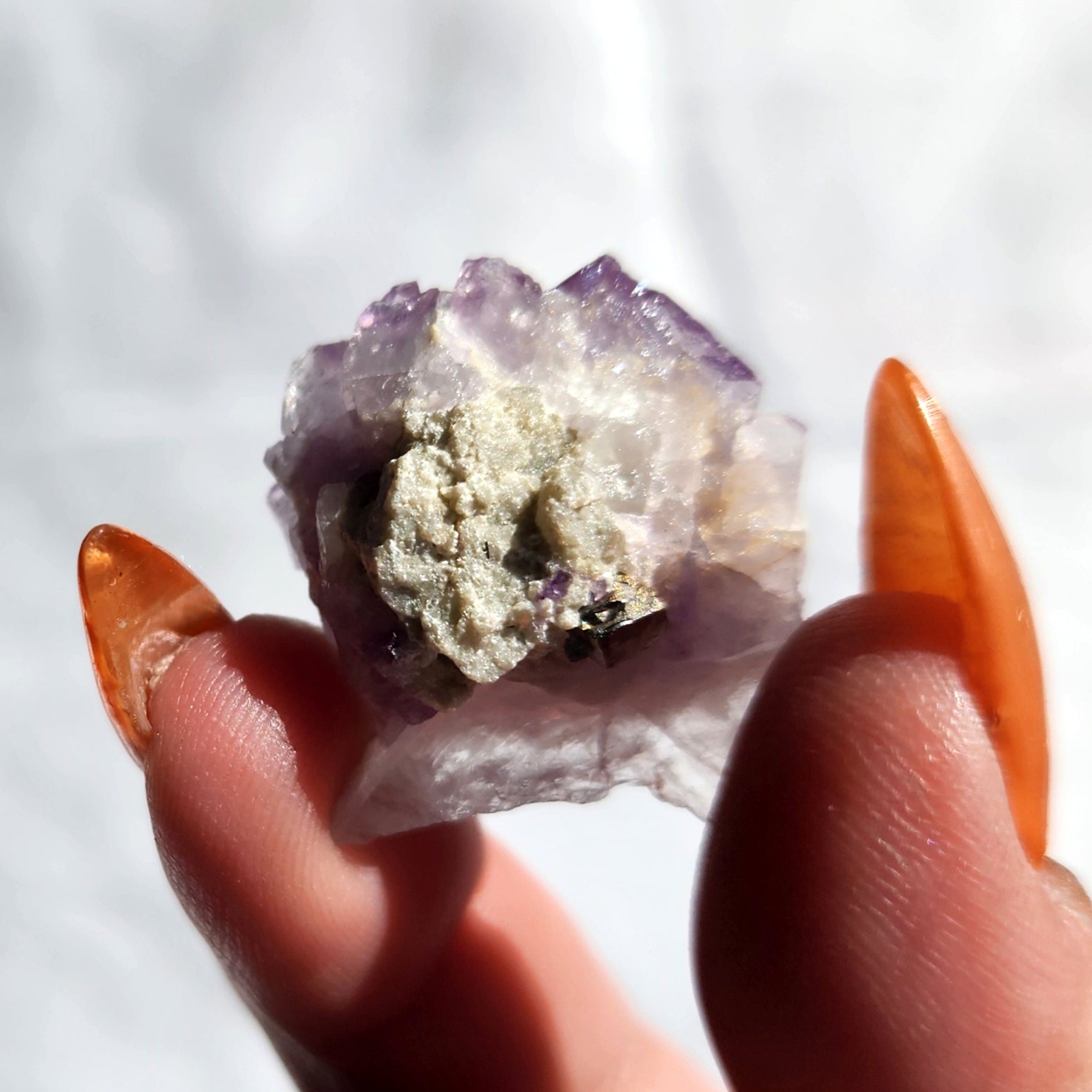 Purple Fluorite Cubed Specimen with Pyrite Inclusion