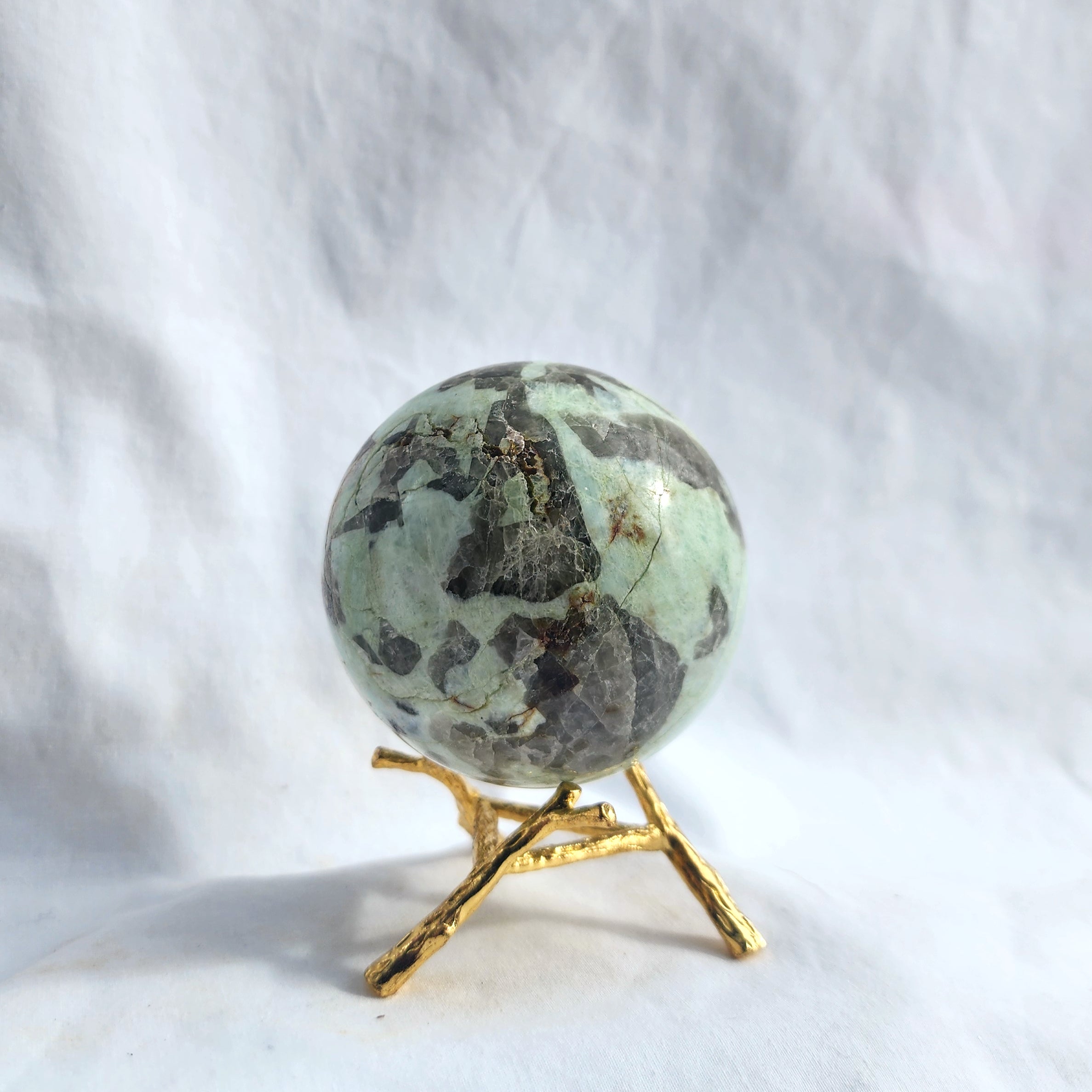 Green Moonstone with Smoky Quartz Inclusion Sphere
