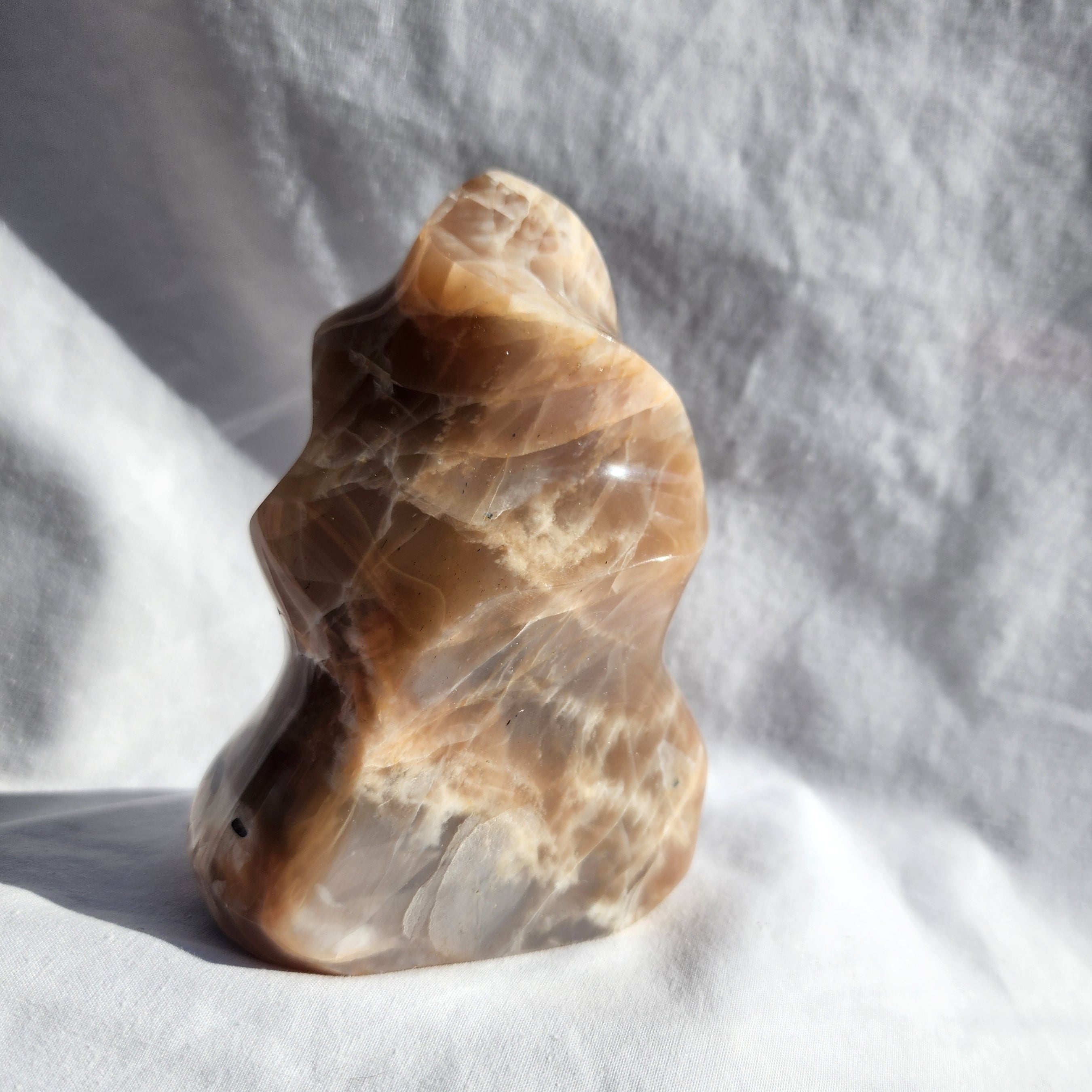 Peach Moonstone Flame with Smoky Inclusions