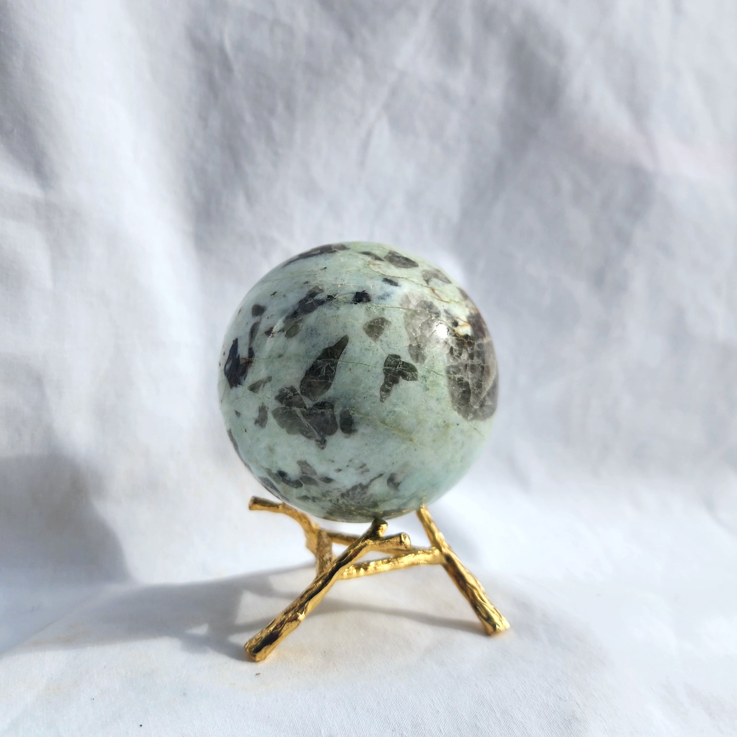 Green Moonstone with Smoky Quartz Inclusion Sphere