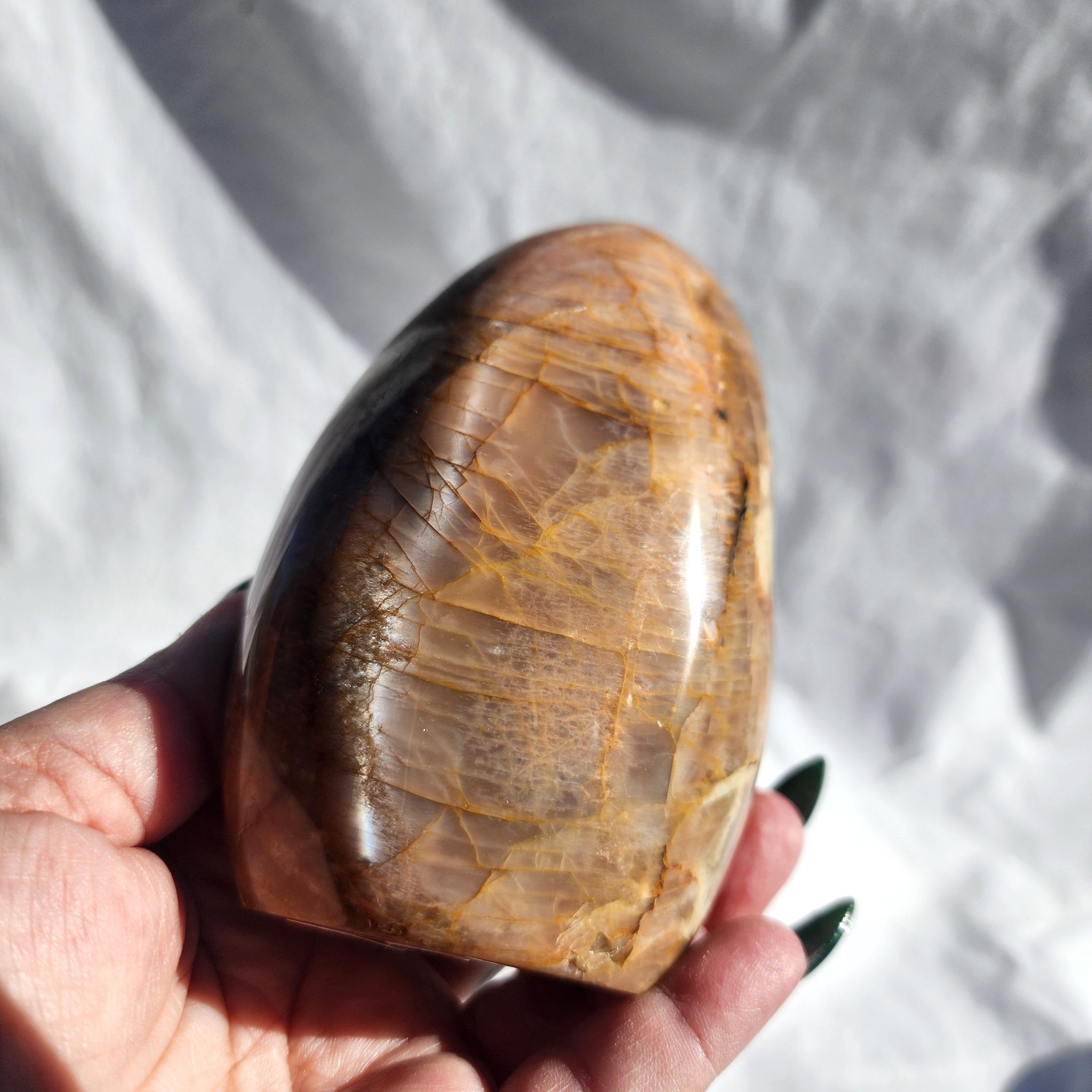 Peach Moonstone Freeform with Smoky Quartz Inclusions