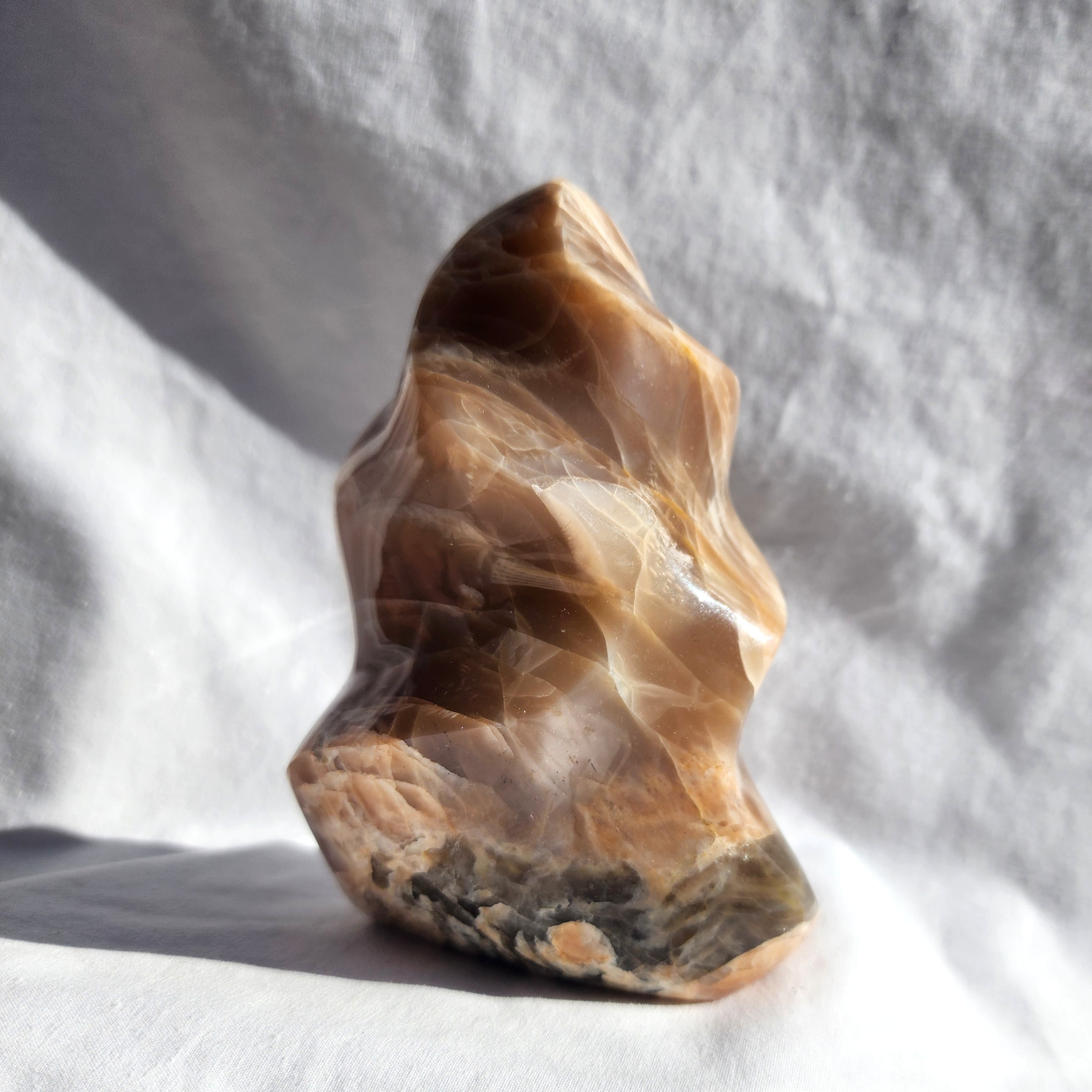 Peach Moonstone Flame with Smoky Inclusions