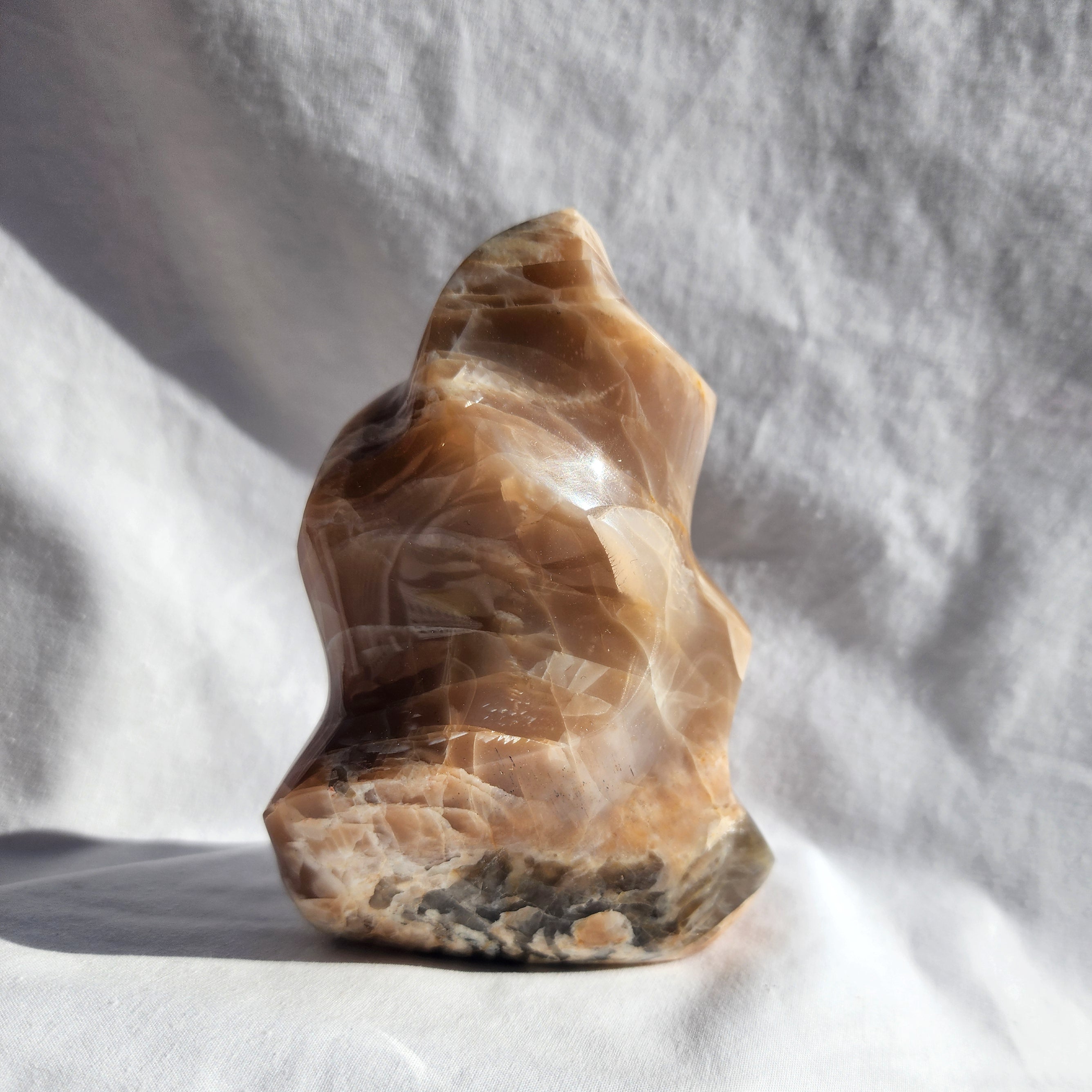 Peach Moonstone Flame with Smoky Inclusions