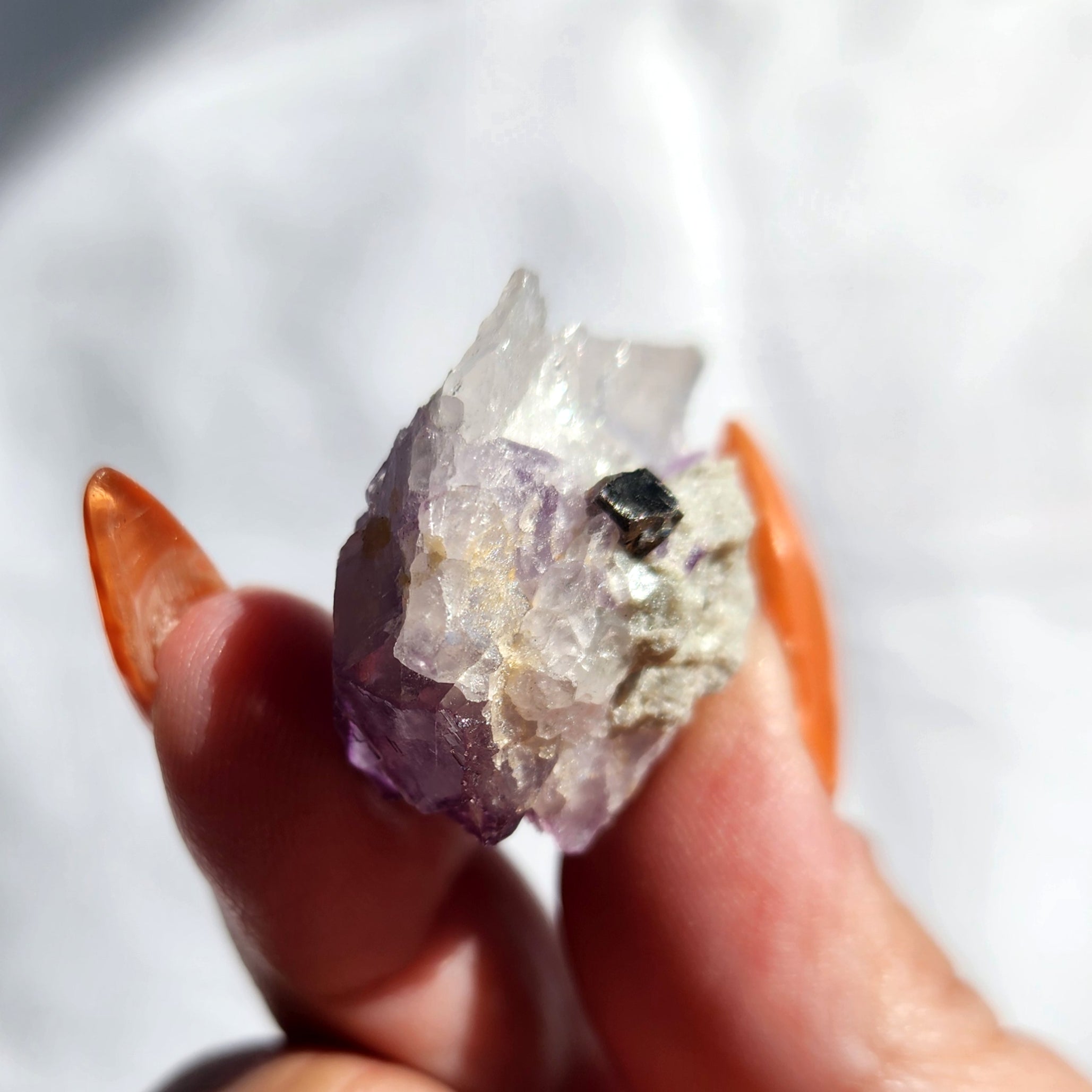 Purple Fluorite Cubed Specimen with Pyrite Inclusion