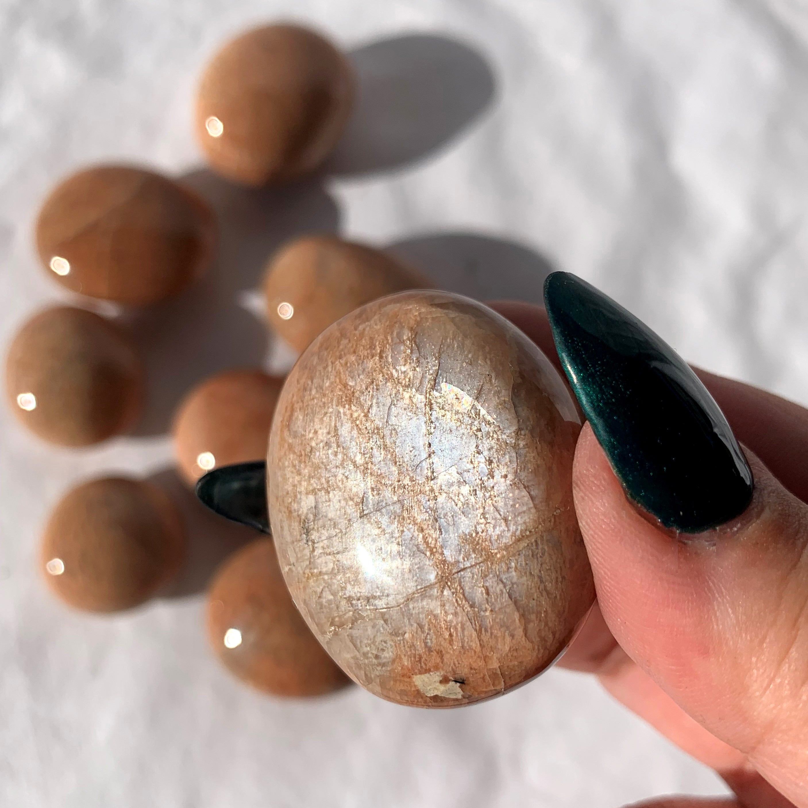 Peach Moonstone Palm Stone | Small