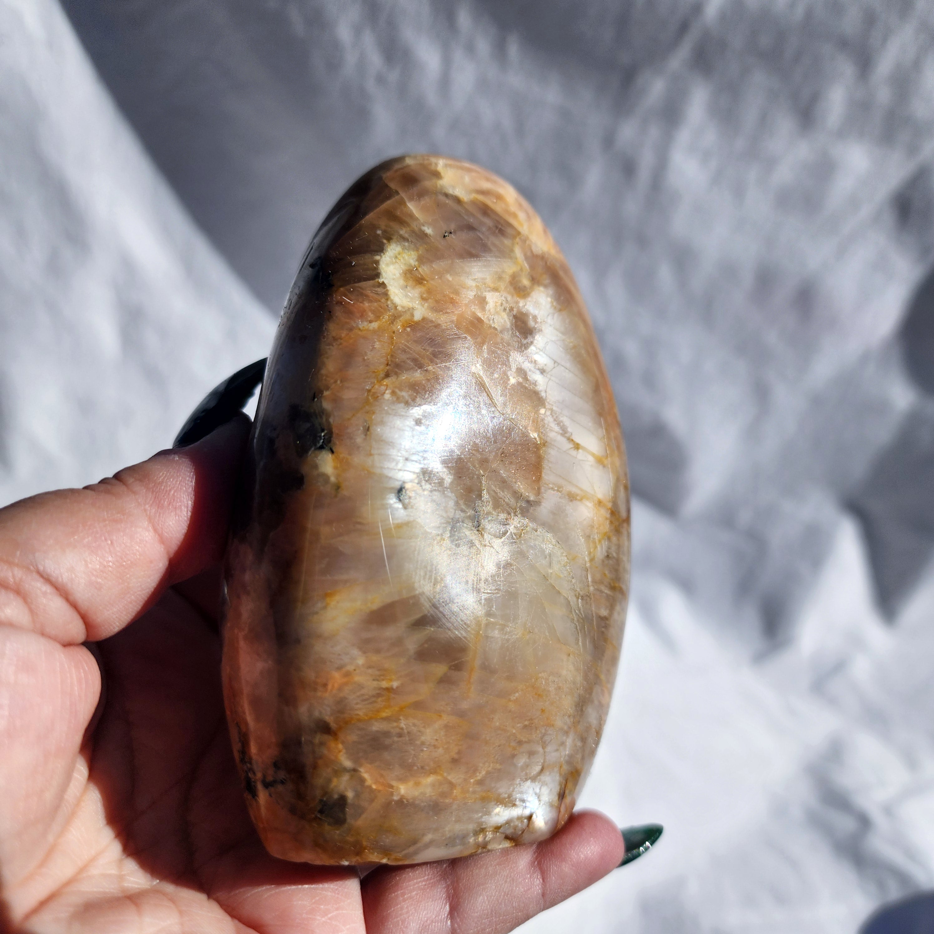 Peach Moonstone Freeform with Smoky Quartz Inclusions