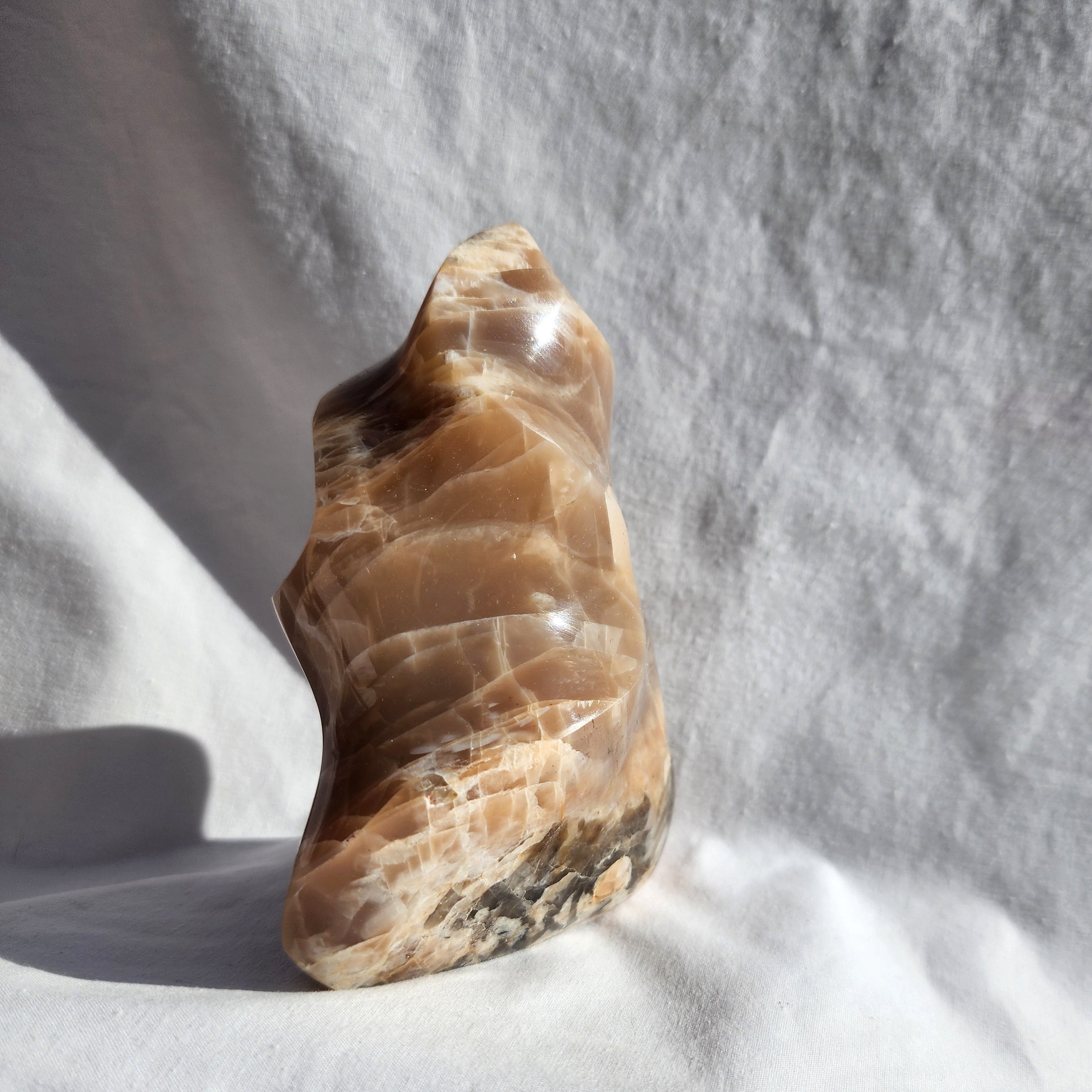 Peach Moonstone Flame with Smoky Inclusions