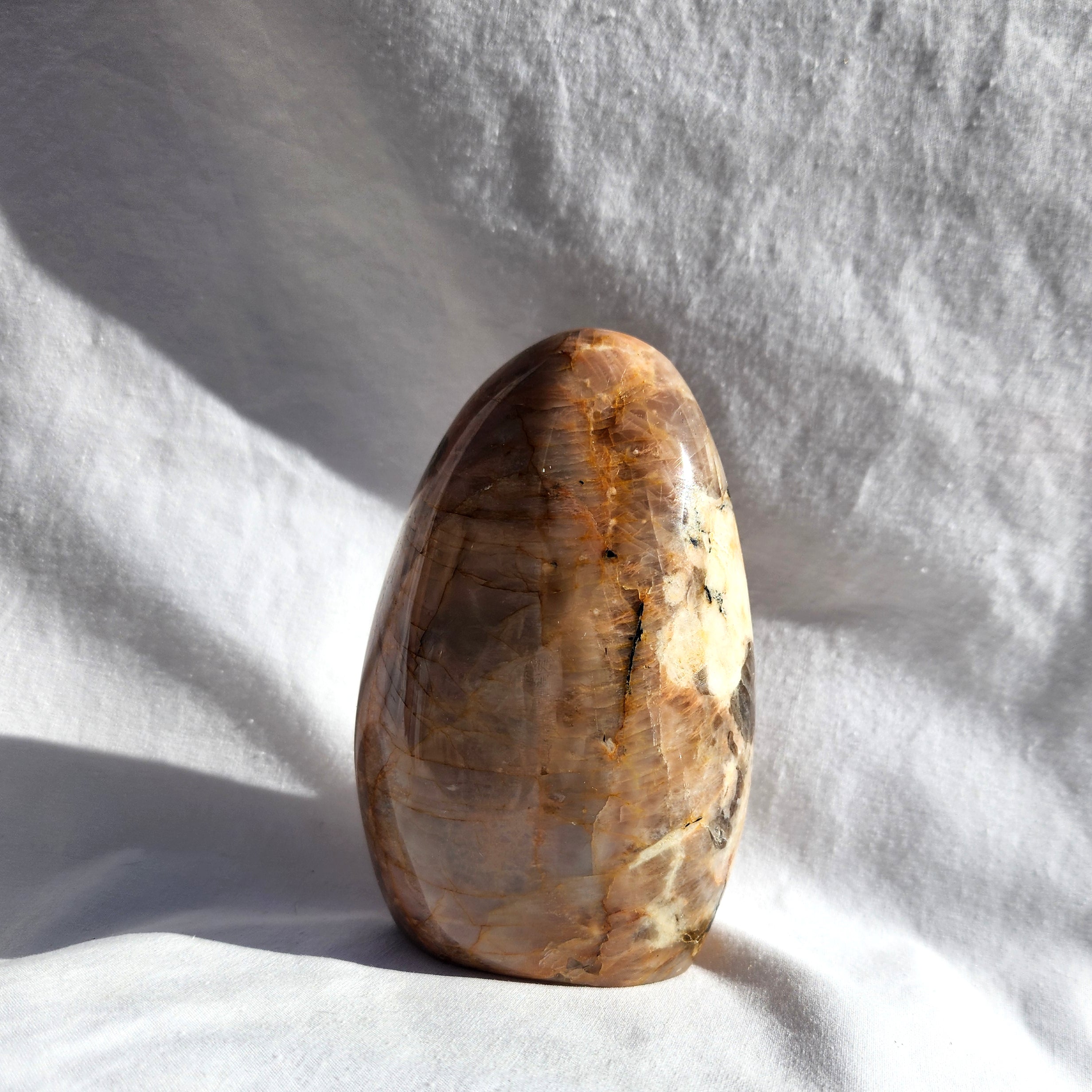Peach Moonstone Freeform with Smoky Quartz Inclusions