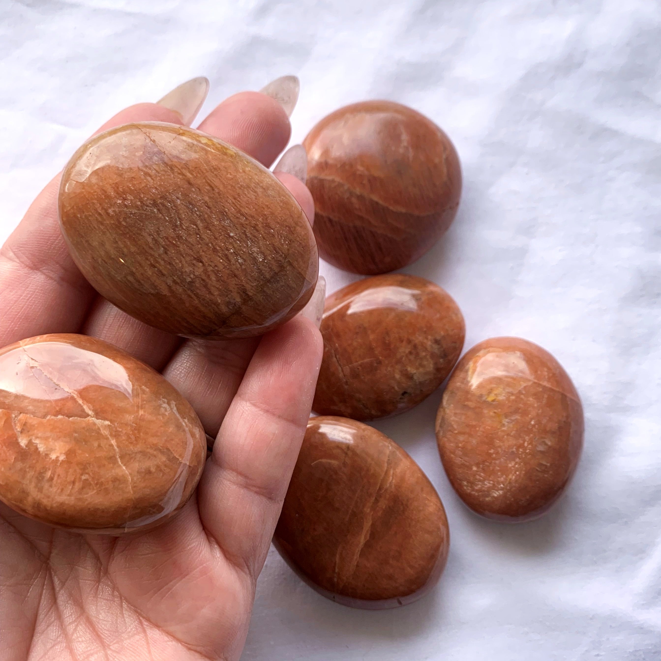 Peach Moonstone Palm Stone | Medium