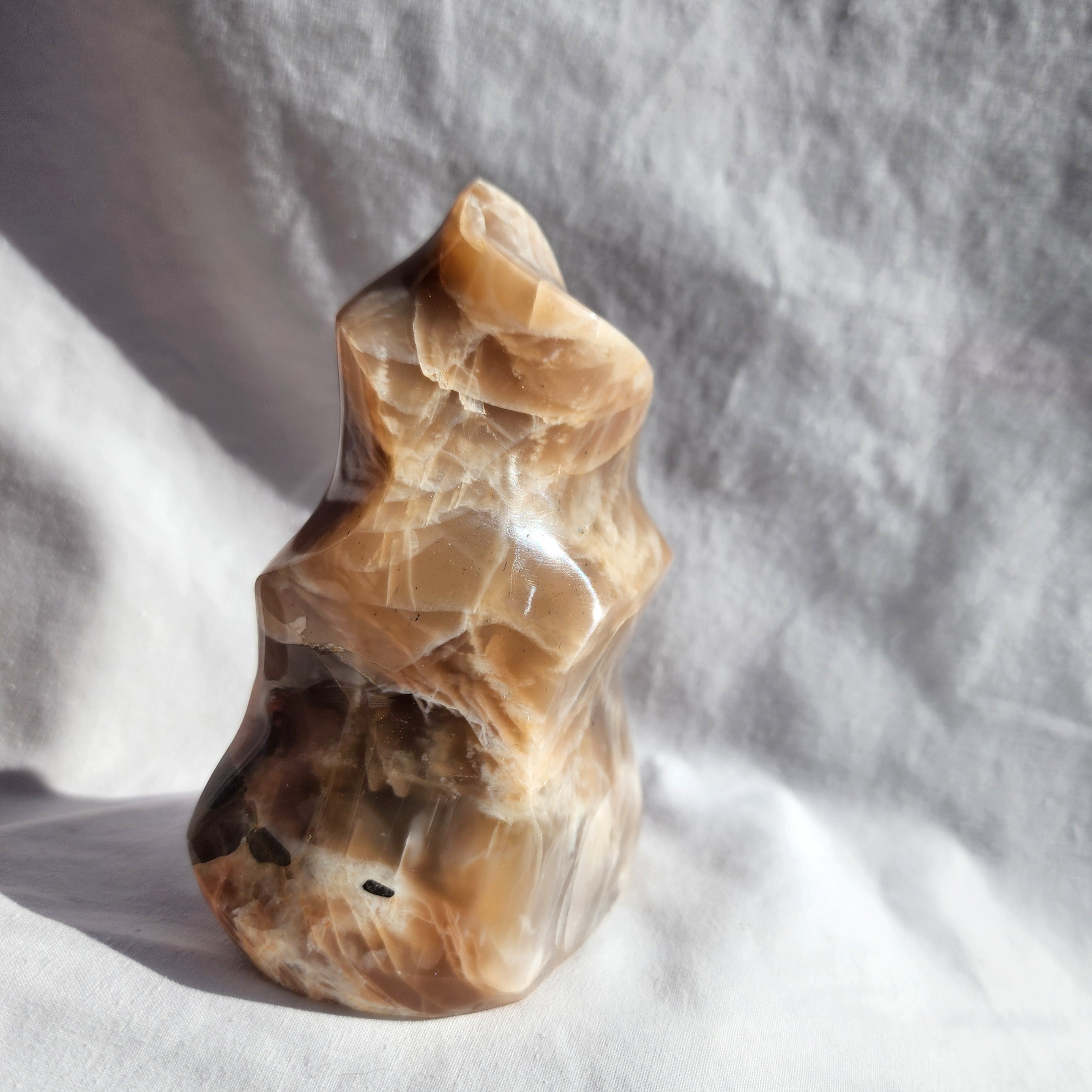 Peach Moonstone Flame with Smoky Inclusions